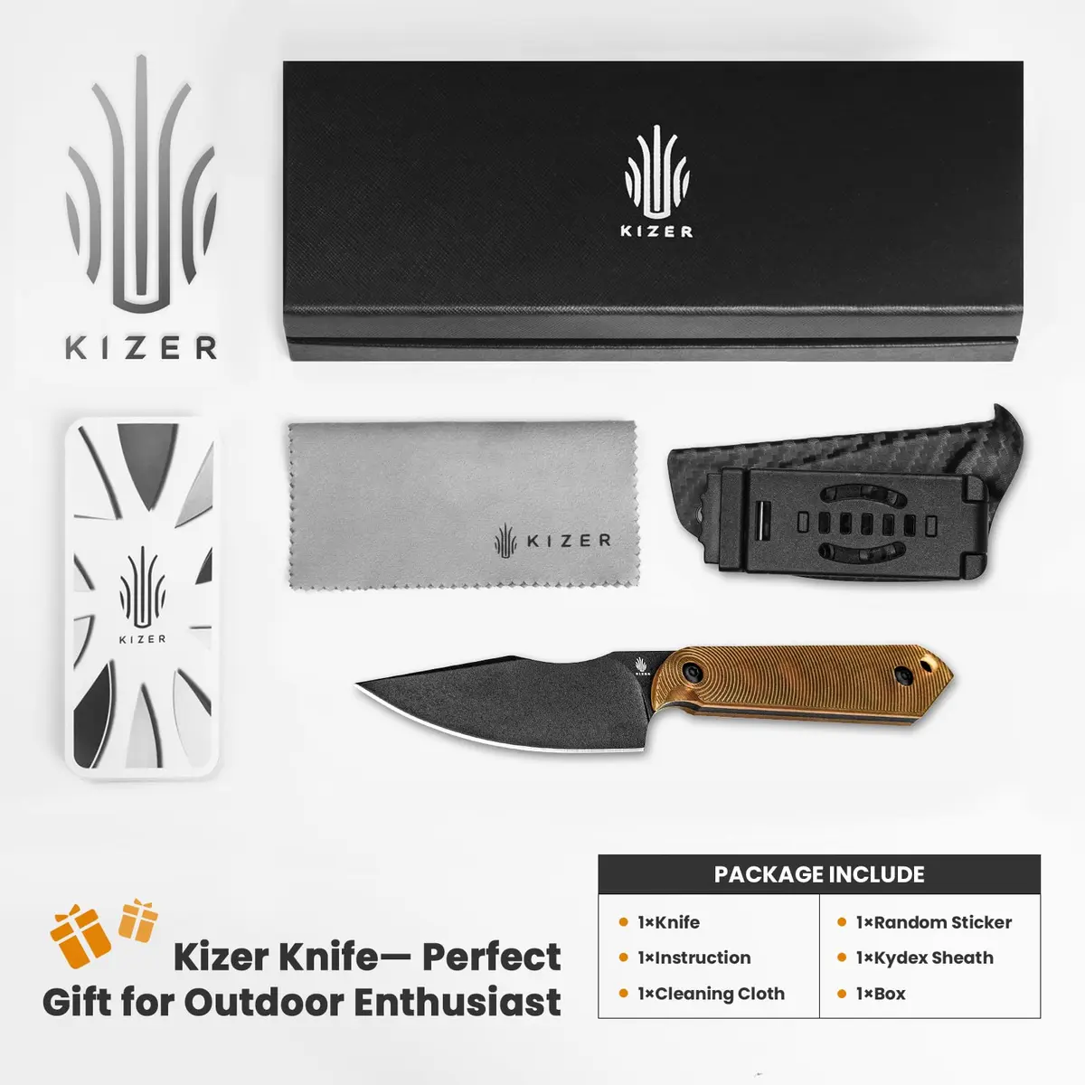 Kizer Harpoon Mini Fixed Blade Knife with Sheath, 3V Steel Blade, PEI Handle, 6.49In | Compact Hunting & Camping Tool - view 7