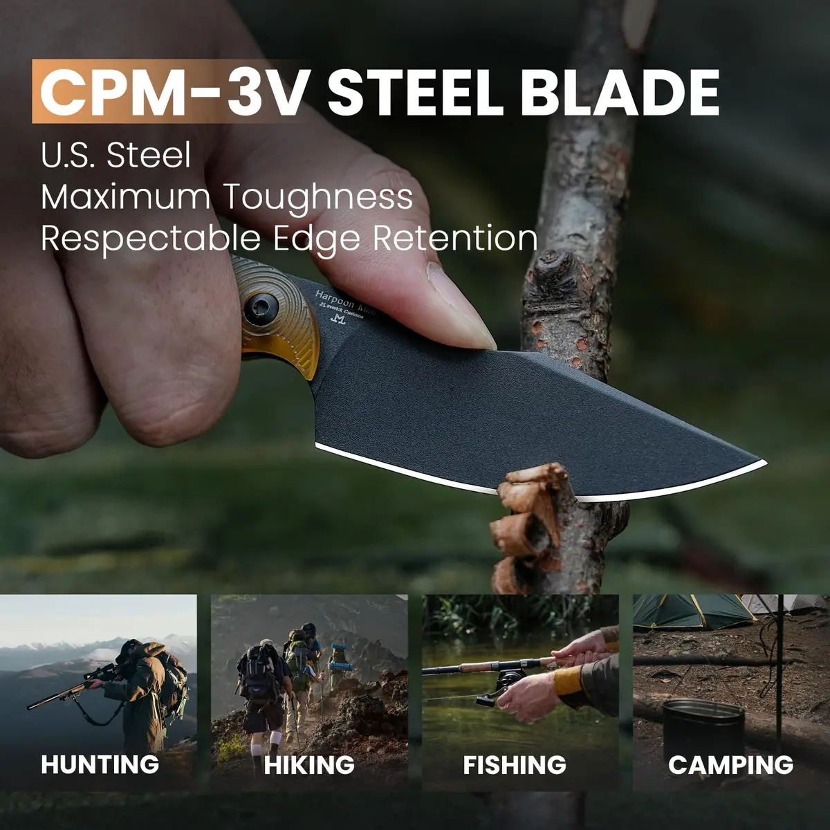 Kizer Harpoon Mini Fixed Blade Knife with Sheath, 3V Steel Blade, PEI Handle, 6.49In | Compact Hunting & Camping Tool - view 2