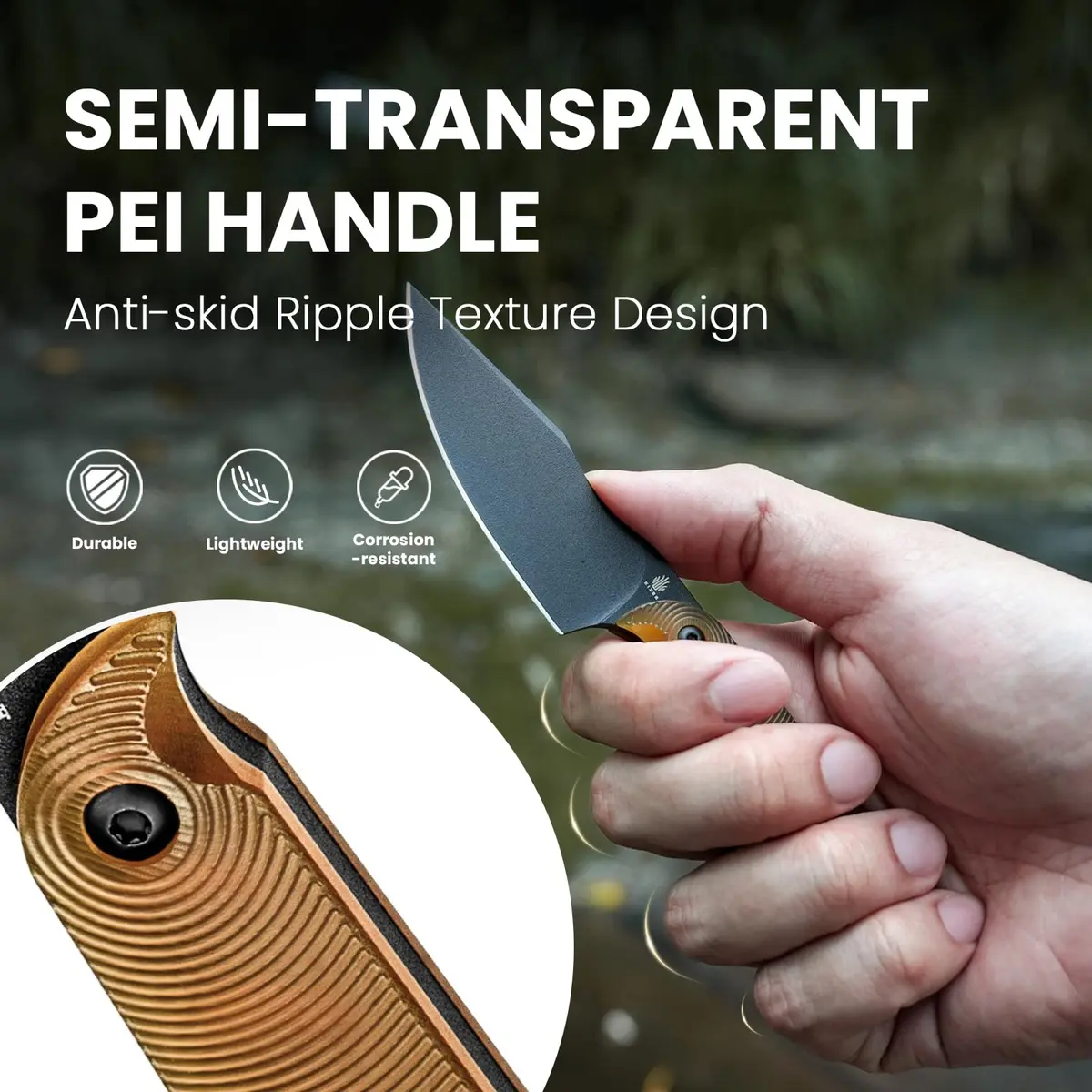 Kizer Harpoon Mini Fixed Blade Knife with Sheath, 3V Steel Blade, PEI Handle, 6.49In | Compact Hunting & Camping Tool - view 3