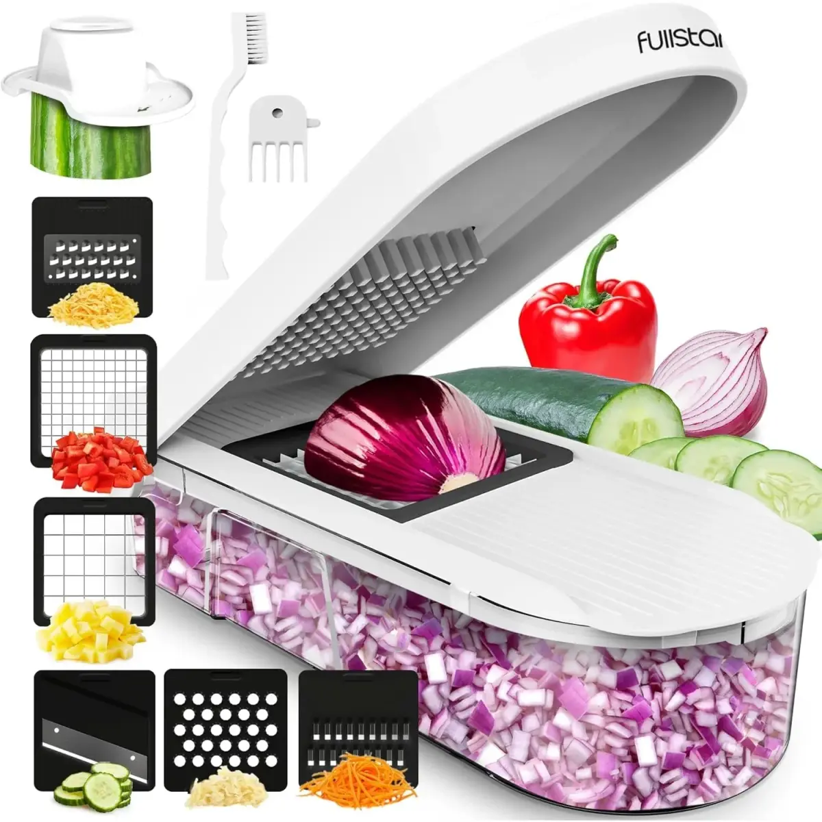 Fullstar Pro Core Vegetable Chopper & Mandoline Slicer 6-in-1 | 6 Stainless Steel Blades + Container - main product image