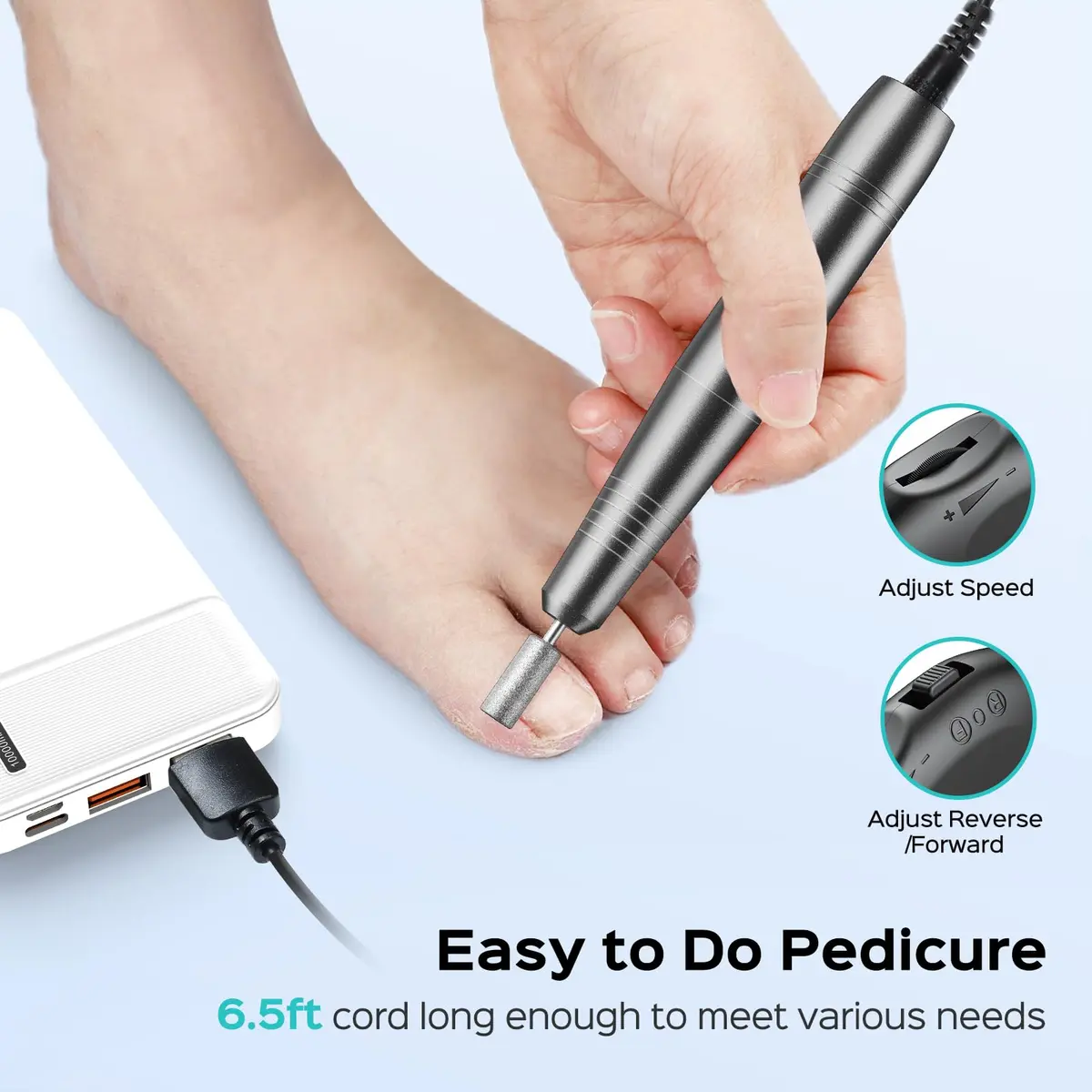 COSLUS C40 Electric Nail Drill Professional with Dial Speed Control & 6 Bits | Grey, Metal, Corded Electric - view 8
