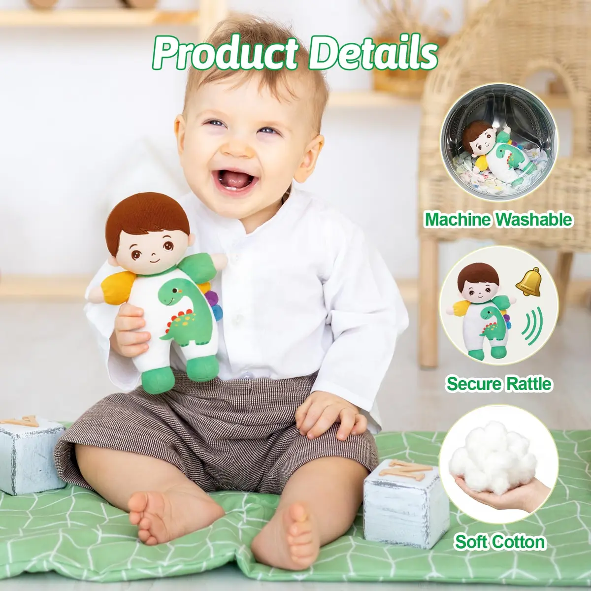 OUOZZZ Dinosaur Plush Toy 25cm (10") | CPC Certified & CPSIA Tested for Safe Play - view 6