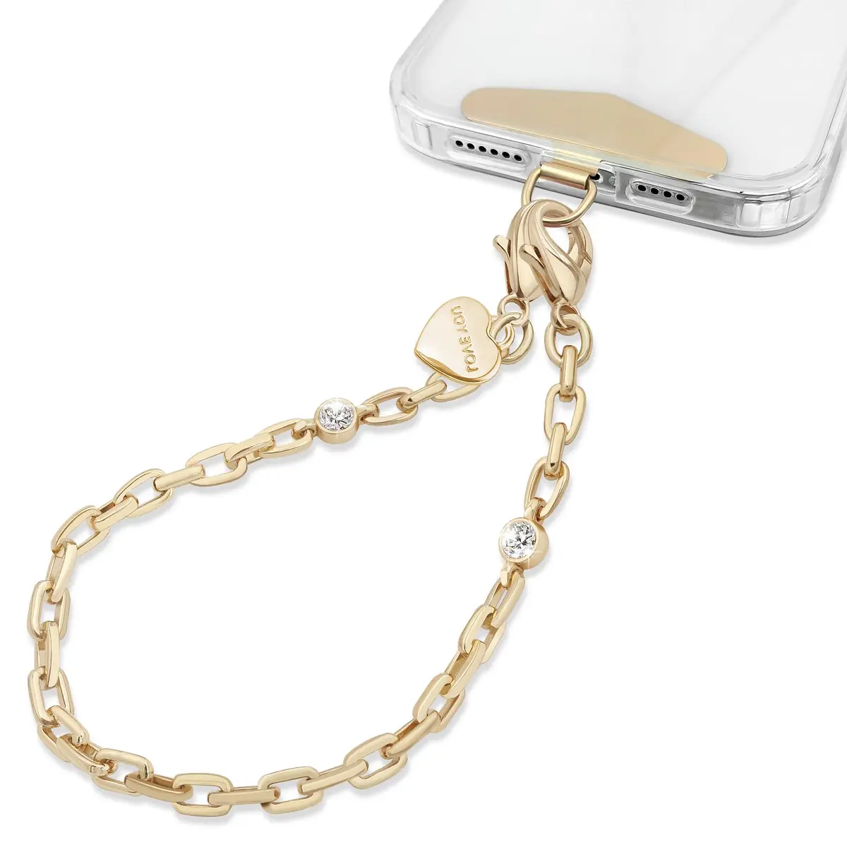 MOUTAKEY Metal Heart Phone Wristlet Strap with Metal Phone Tether Tab - Light Gold | Universal Compatibility & Secure Anti-Theft Protection - main product image