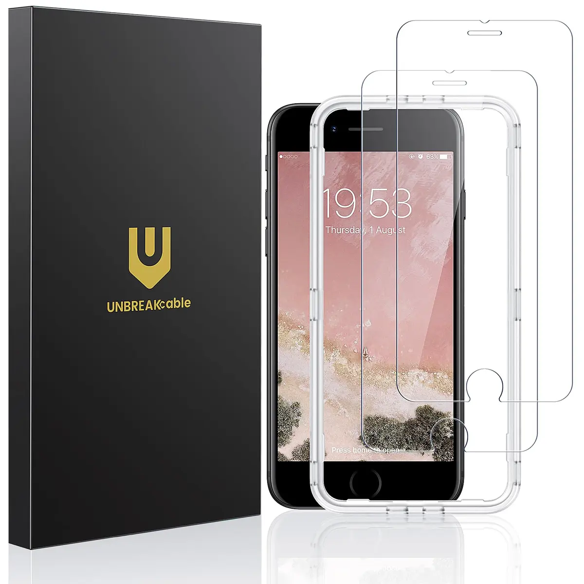 UNBREAKcable 2-Pack Tempered Glass Screen Protector for iPhone SE 2022/SE 2020, iPhone 8/7 4.7'' | 9H Hardness, 99.99% HD Clear - main product image