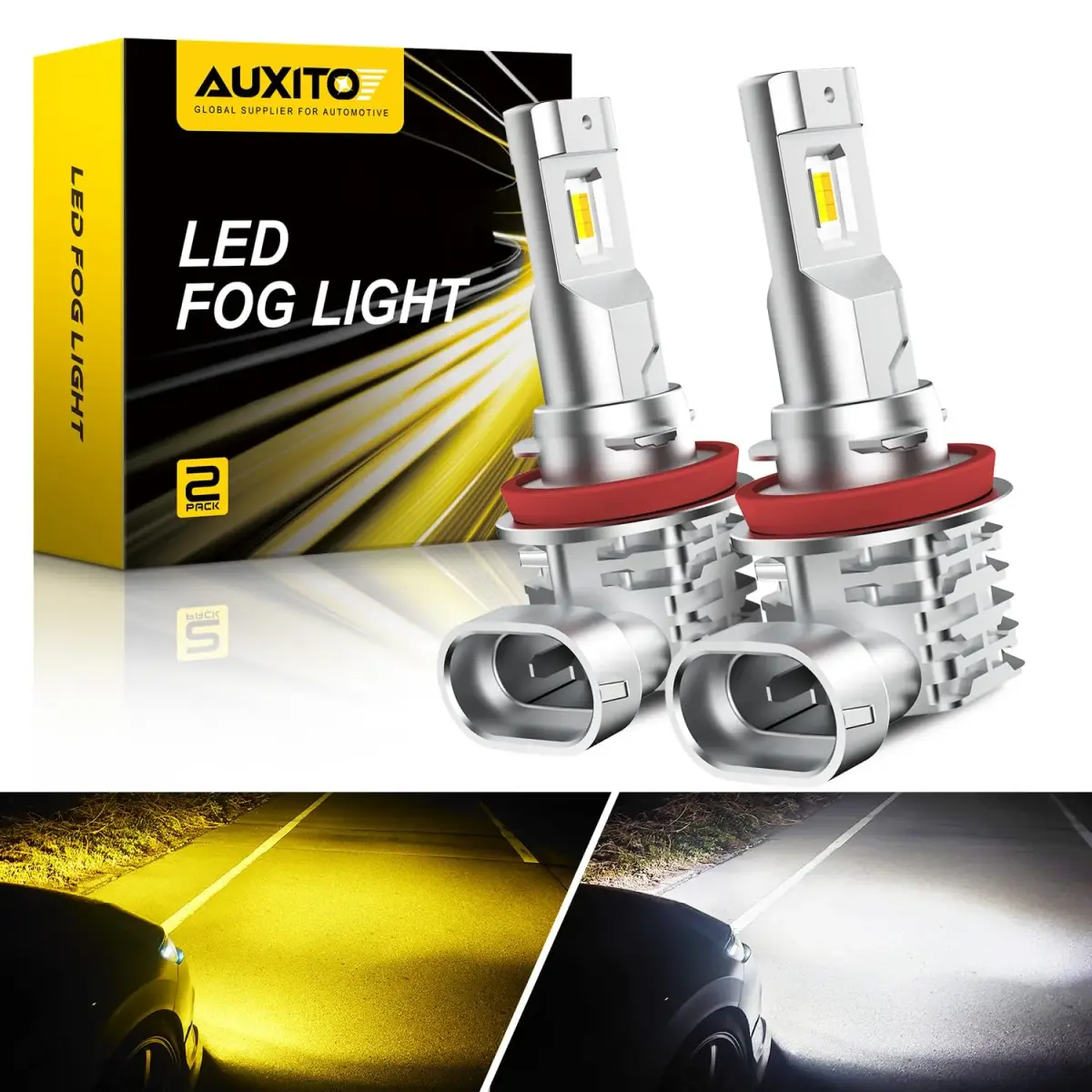 AUXITO H11/H8/H16 Switchback LED Fog Light Bulbs - Dual Color White & Yellow, 2-Pack - main product image