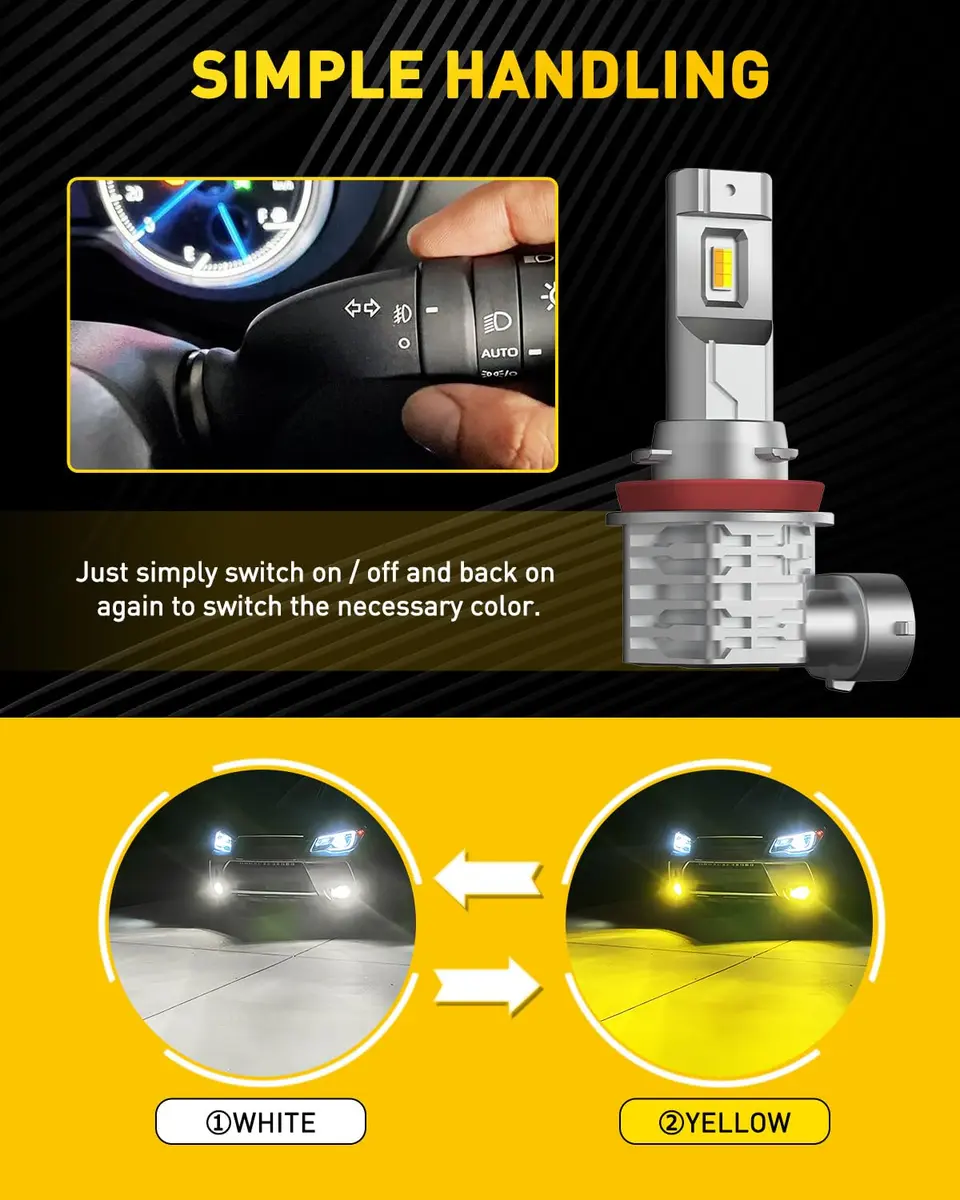 AUXITO H11 H8 H16 Switchback LED Fog Light Bulbs 6500K White/3000K Amber Yellow 10000 Lumens (Pack of 2) - view 4