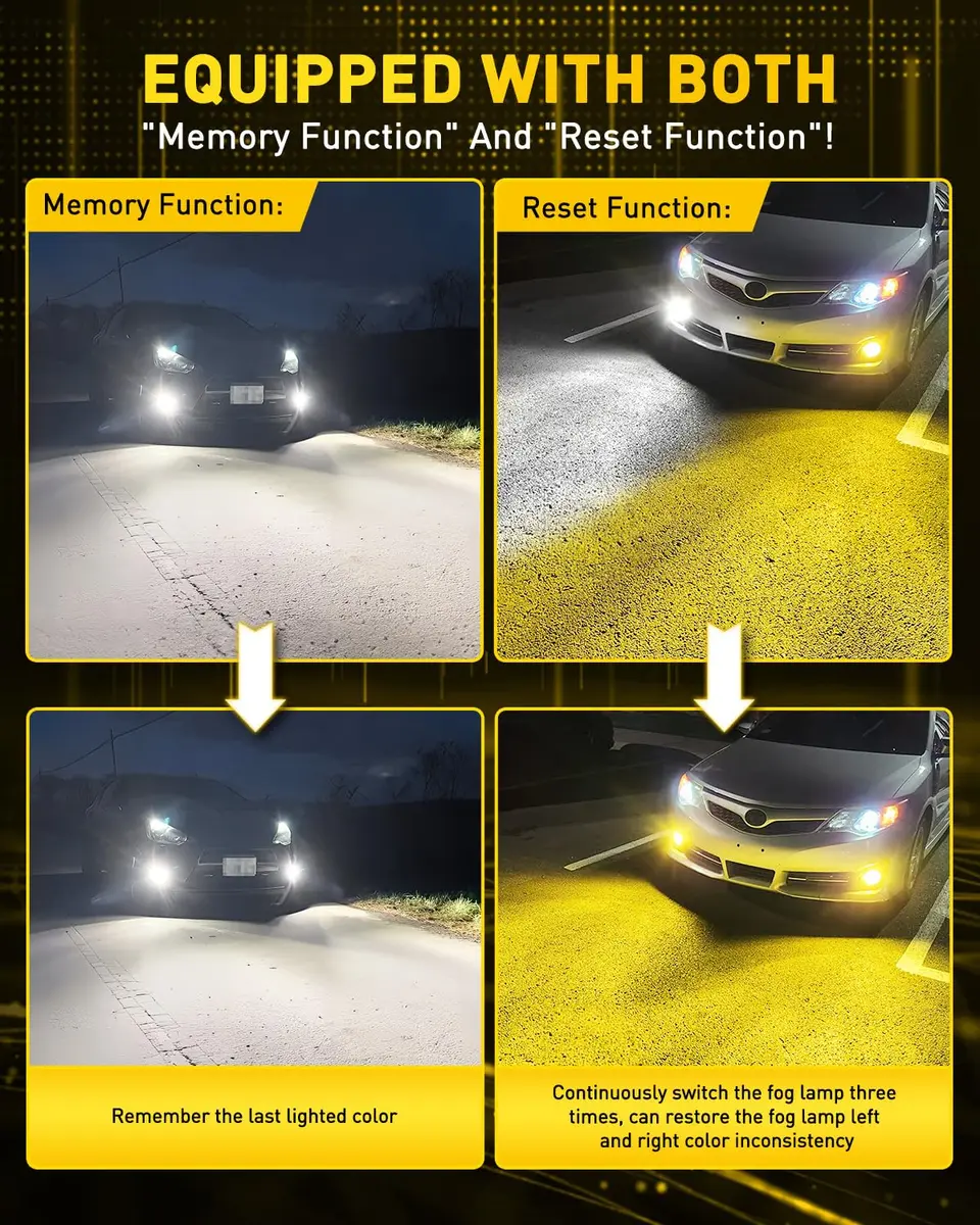 AUXITO H11 H8 H16 Switchback LED Fog Light Bulbs 6500K White/3000K Amber Yellow 10000 Lumens (Pack of 2) - view 5