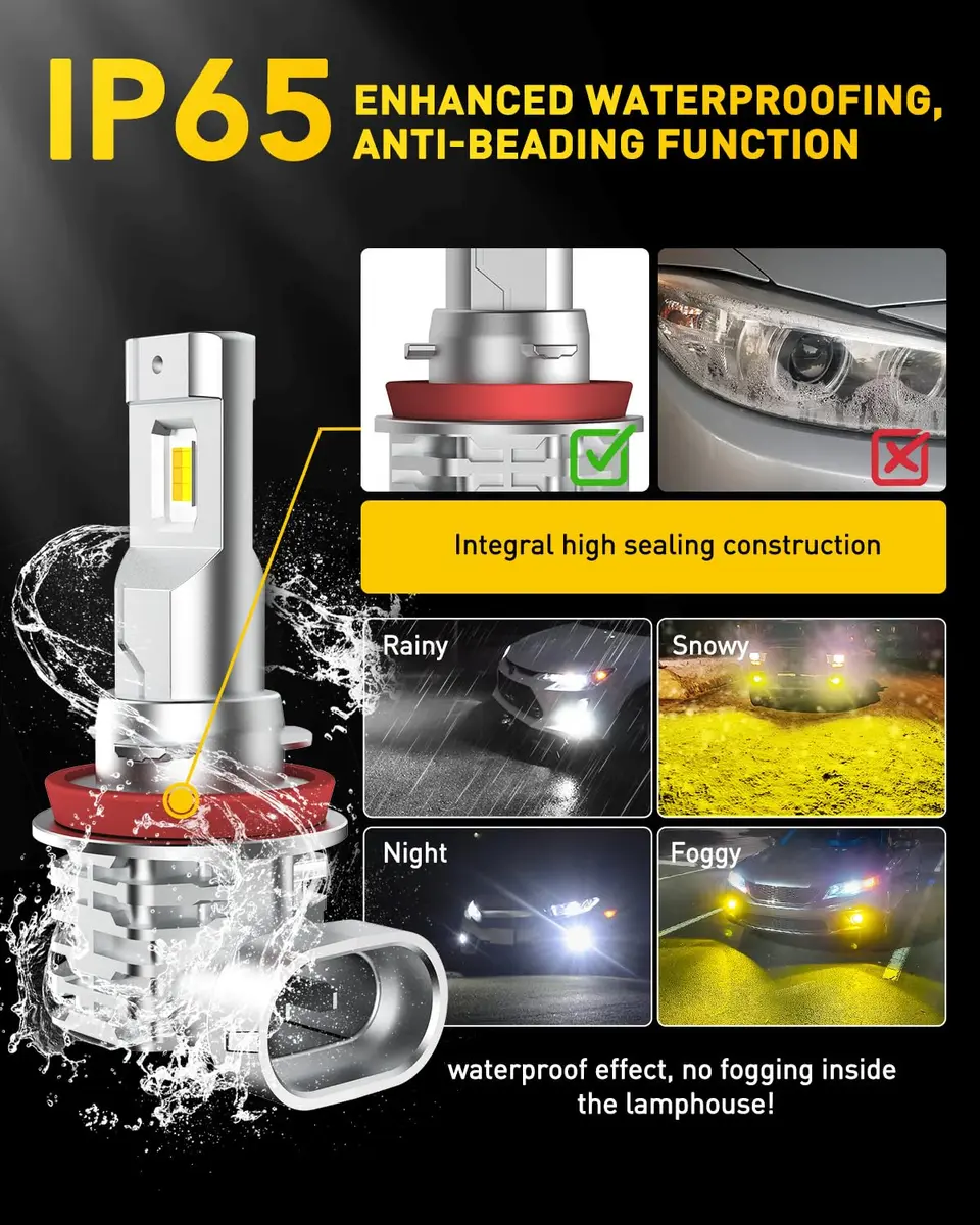 AUXITO H11 H8 H16 Switchback LED Fog Light Bulbs 6500K White/3000K Amber Yellow 10000 Lumens (Pack of 2) - view 6