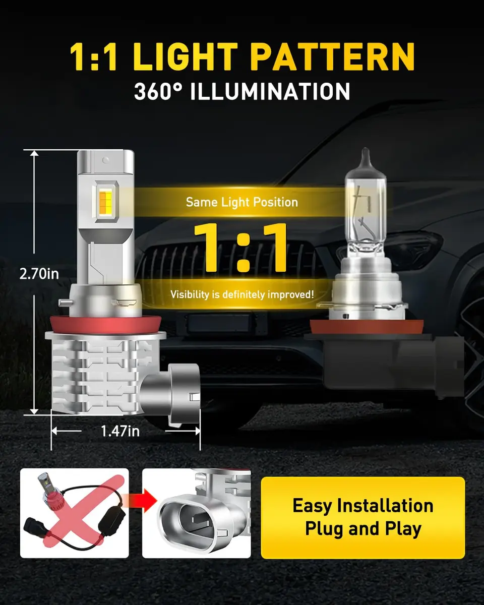 AUXITO H11 H8 H16 Switchback LED Fog Light Bulbs 6500K White/3000K Amber Yellow 10000 Lumens (Pack of 2) - view 7
