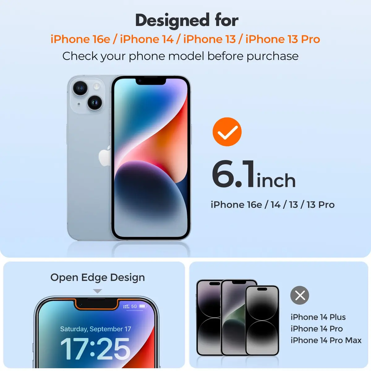 UNBREAKcable Screen Protector for iPhone 16e/13 Pro/14/13 | 2-Pack Tempered Glass, 9H Hardness, HD Clear, Case Friendly - view 3