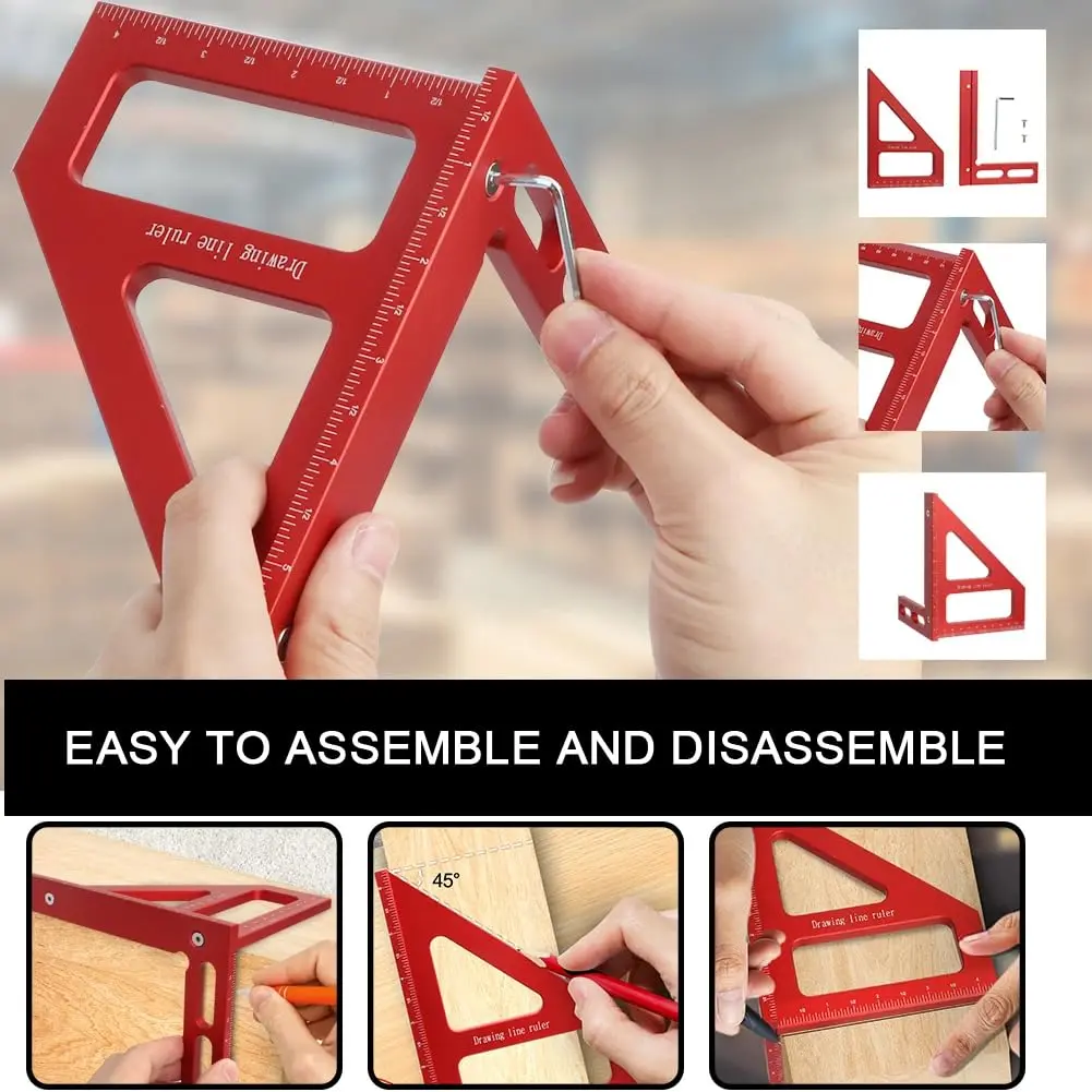 KETIPED 6" Imperial 3D Multi-Angle Measuring Ruler,45/90 Degree Aluminum Alloy for Woodworking - view 4