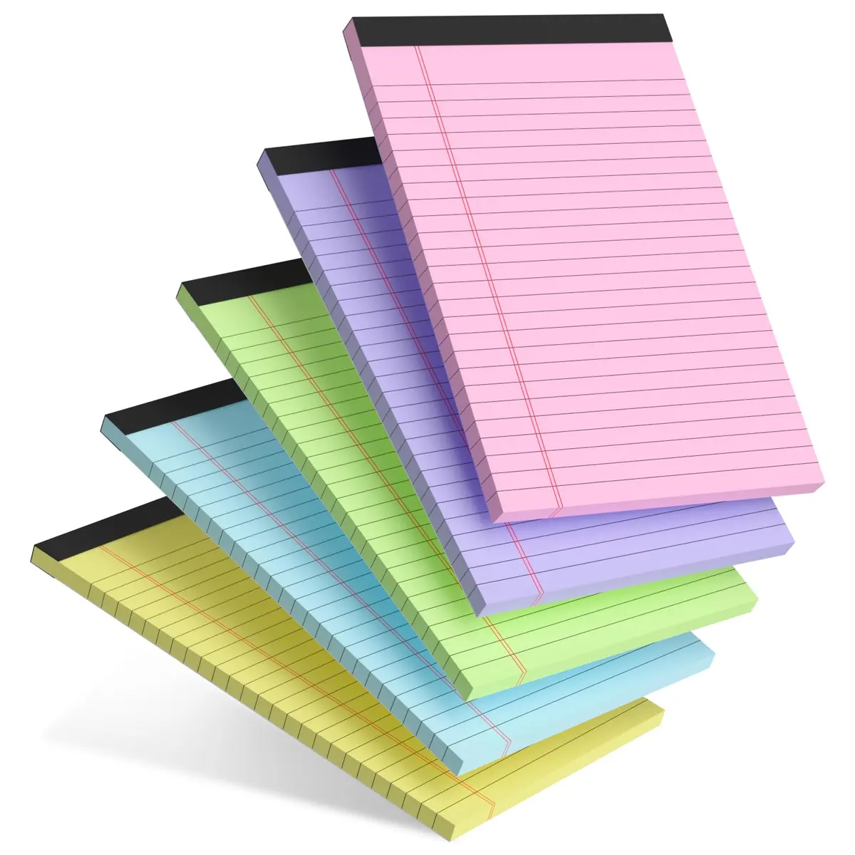 AILZFEI Colored Note Pads 5x8 Inch 150 Sheets | College Ruled Paper Pads with Red Margin Lines - main product image