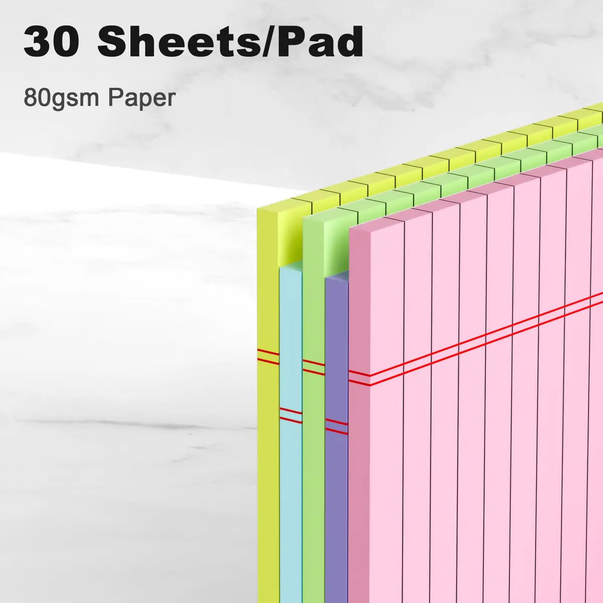 AILZFEI Colored Note Pads 5x8 Inch 150 Sheets | College Ruled Paper Pads with Red Margin Lines - view 3