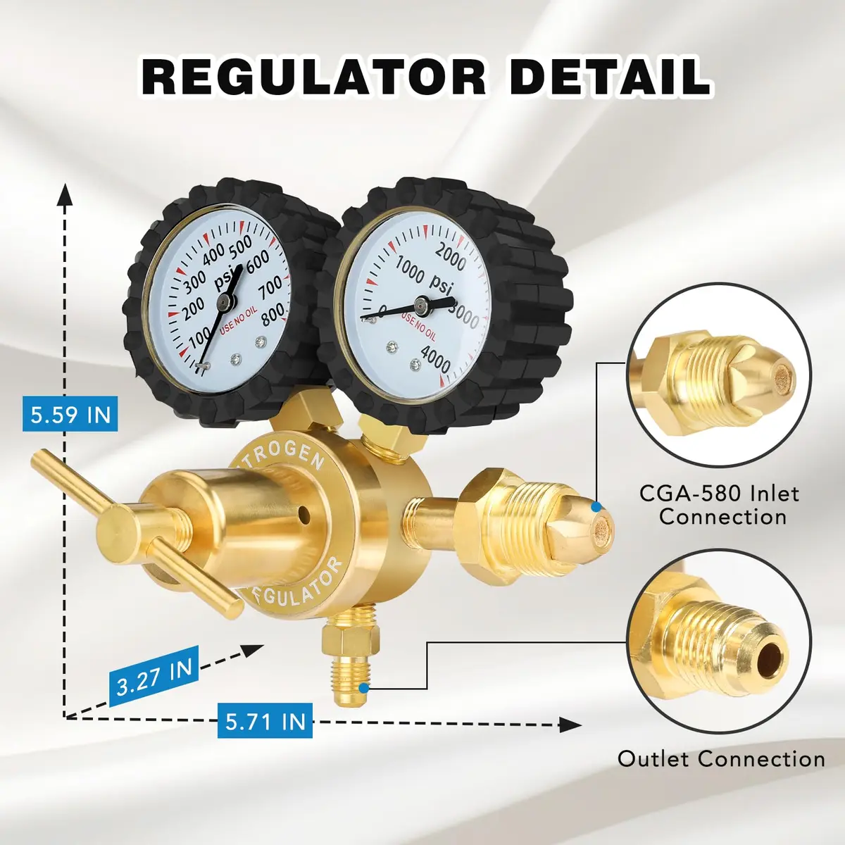 BETOOLL Nitrogen Regulator 0-800 PSI Brass with 78.7" Hose | HVAC & Welding Equipment - view 2