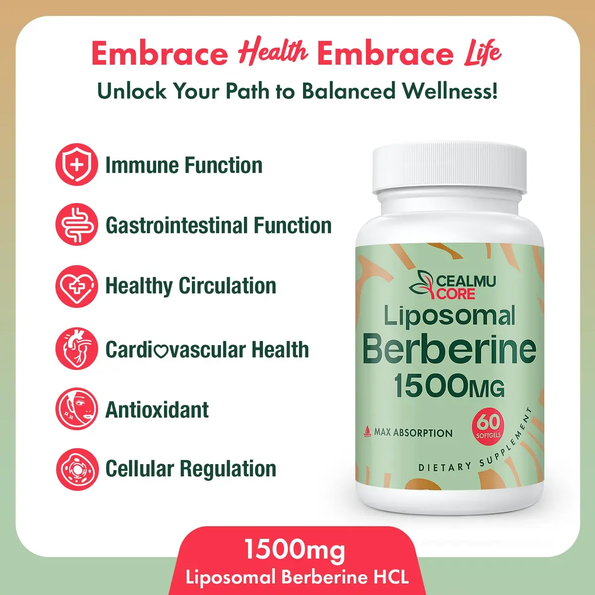 CEALMU CORE Liposomal Berberine HCL 60 Count | High Bioavailability Supplement for Adults - view 4