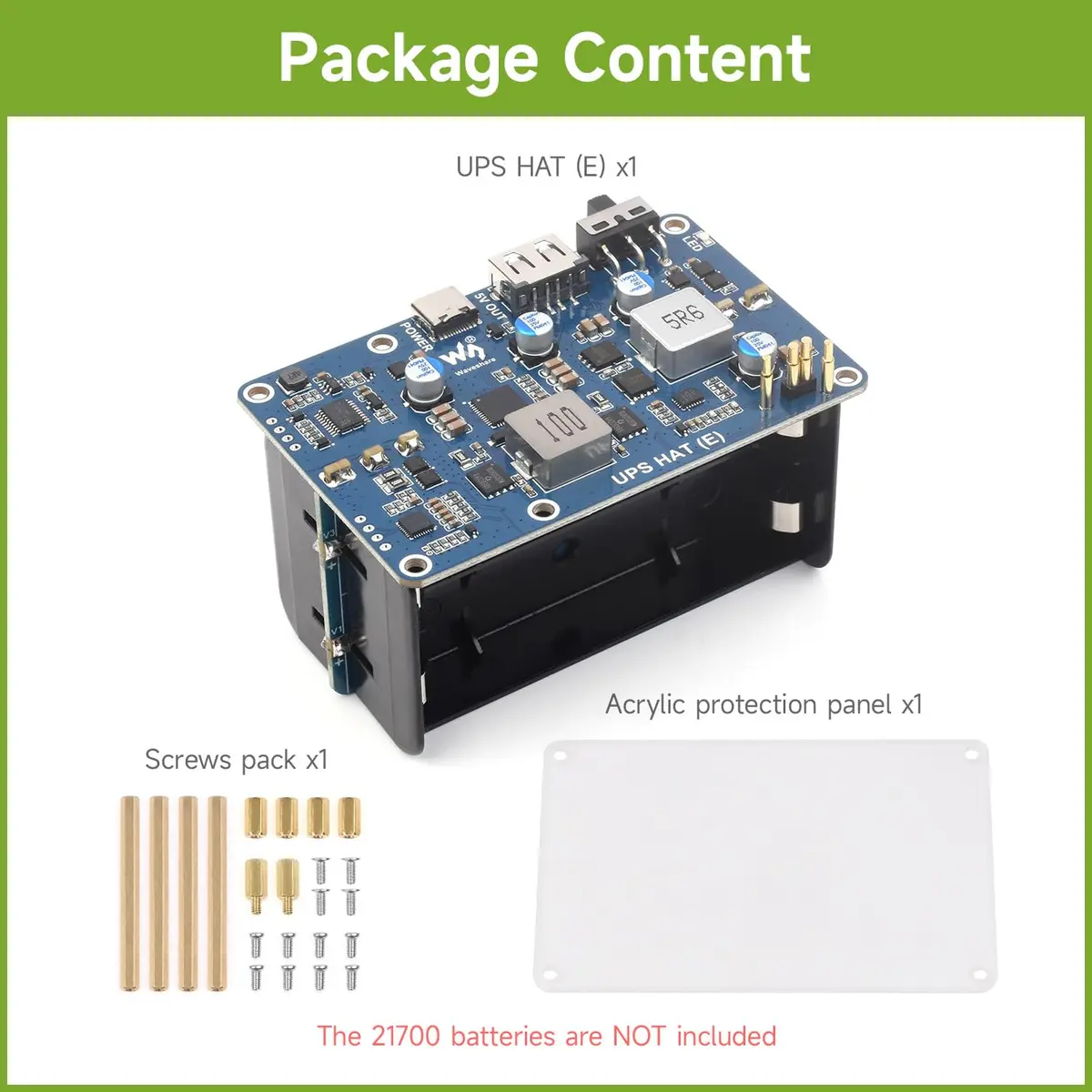 waveshare UPS HAT (E) Compatible with Raspberry Pi 5/4B/3B+ | Bi-Directional Fast Charging, 5V 6A, Pogo Pins - view 2