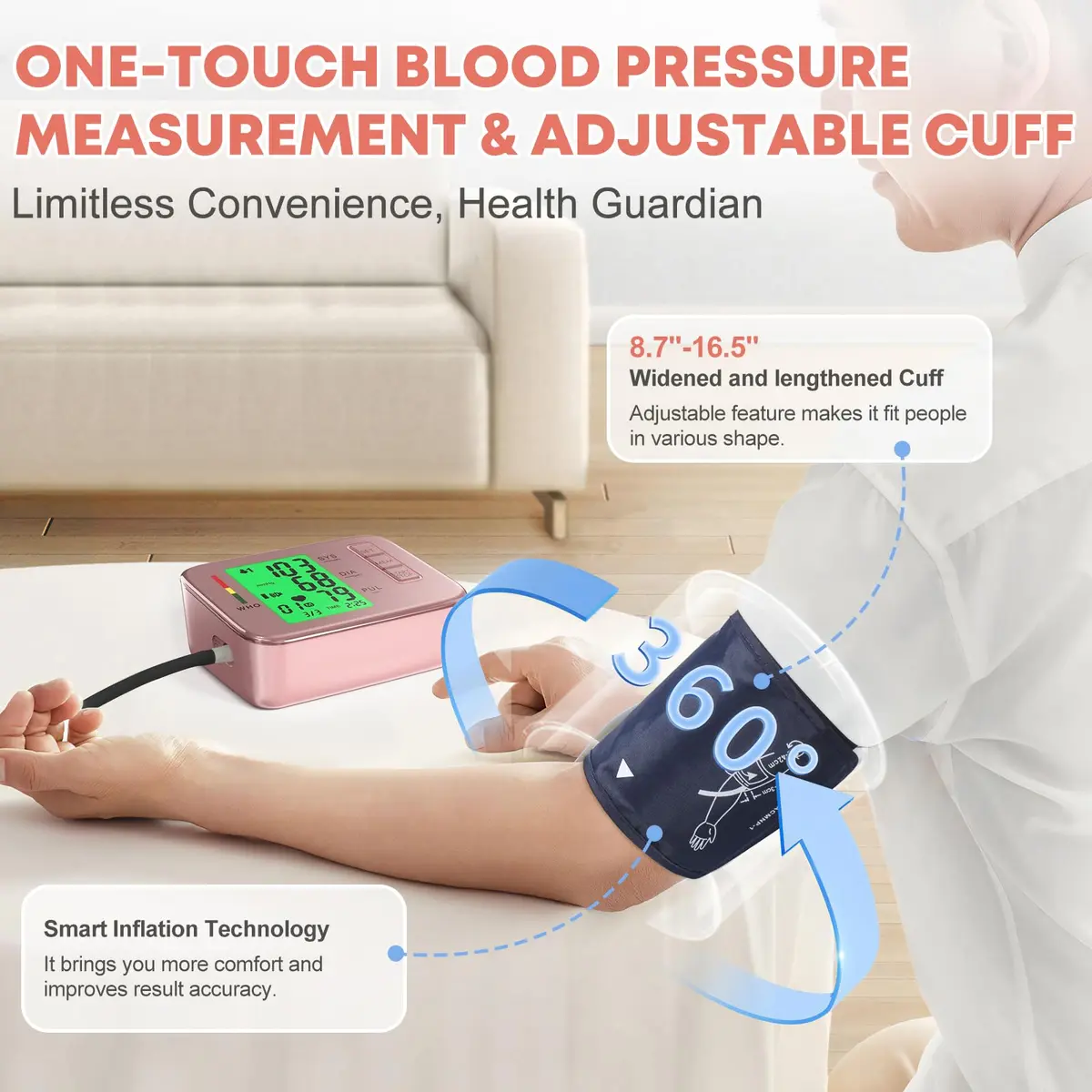 Double love Automatic Arm Blood Pressure Monitor with Voice Broadcast & 180 Records | 21.5-41.9 cm (8.7-16.5 inches) Adjustable Cuff - view 5