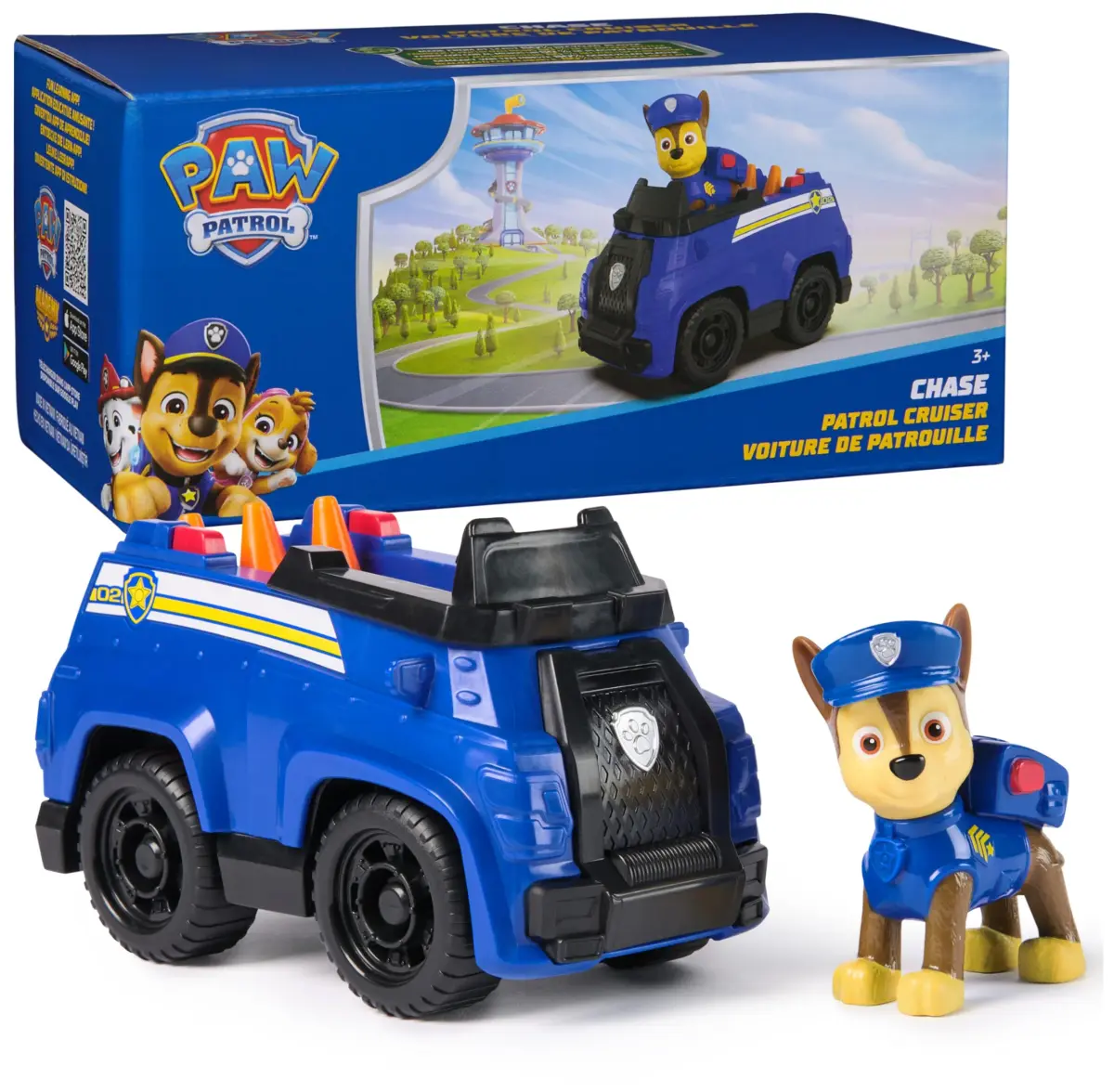 Paw Patrol Chase's Patrol Cruiser Toy Car with Collectible Action Figure | Made with 80% Recycled Plastic - main product image