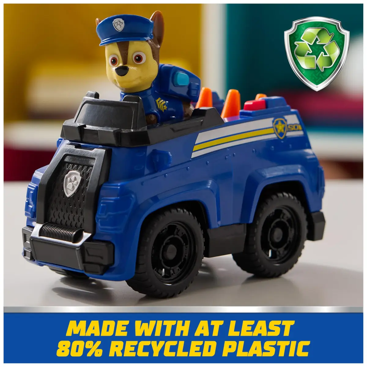 Paw Patrol Chase's Patrol Cruiser Toy Car with Collectible Action Figure | Made with 80% Recycled Plastic - view 3