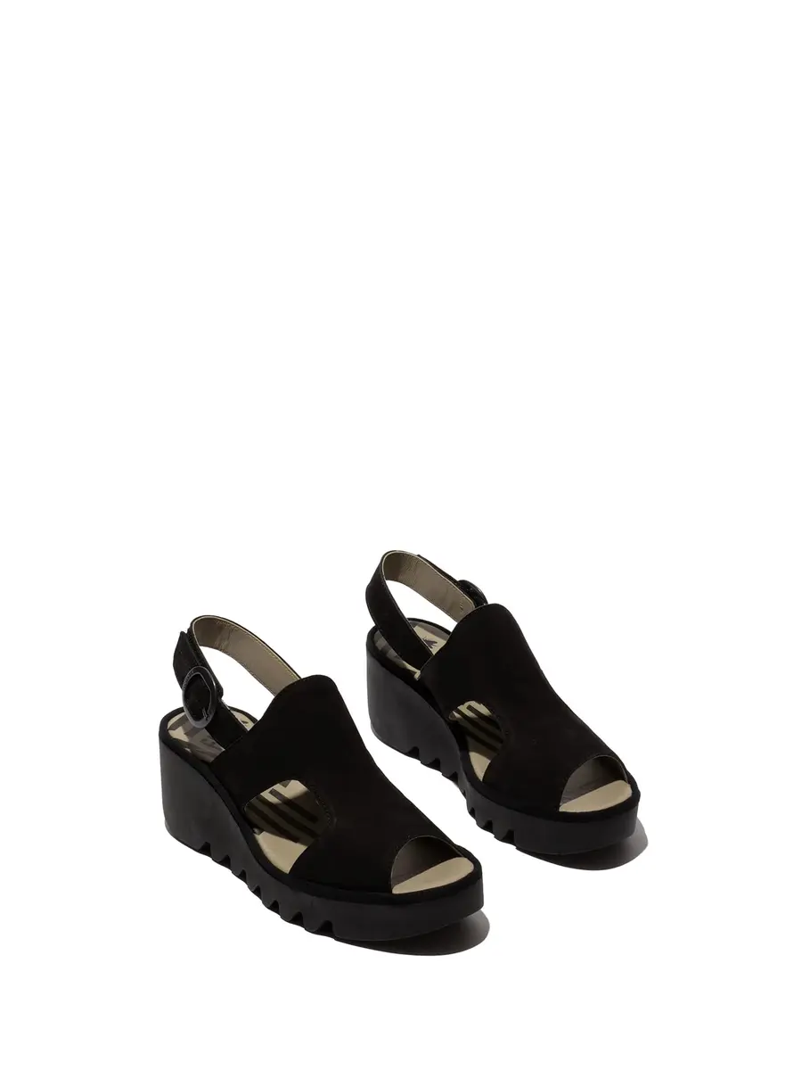 Fly London Baif585fly Sandal Black 10 | Leather Wedge Heel for Women - view 2