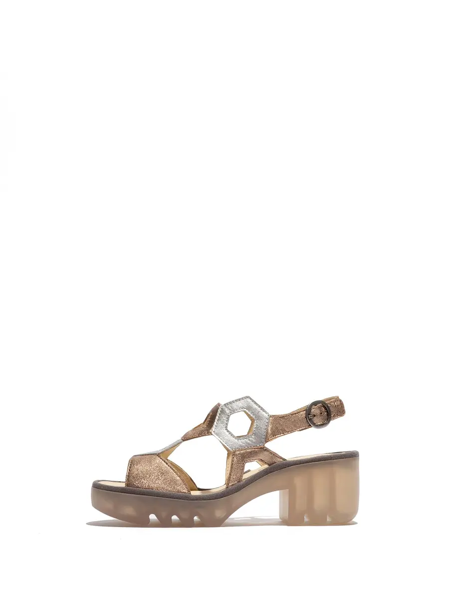 Fly London Tewa573fly Sandal, Sahara Silver, 10.5/11 | High-Quality Leather, 2.5-inch Block Heel - main product image