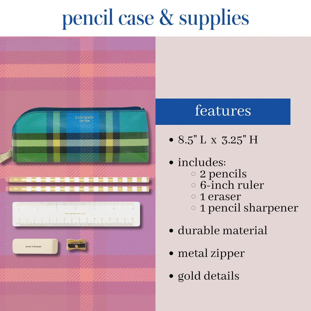 kate spade new york Pen and Pencil Case, Grand Plaid Duo | Classic Plaid Design, Durable Zipper, Compact Office & Stationery Organizer - view 2
