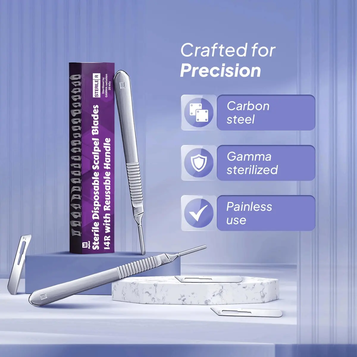MyMed #14R Dermaplaning Razor Blades with Handle - Pack of 15 + 1 | High Carbon Steel & Stainless Steel - view 2