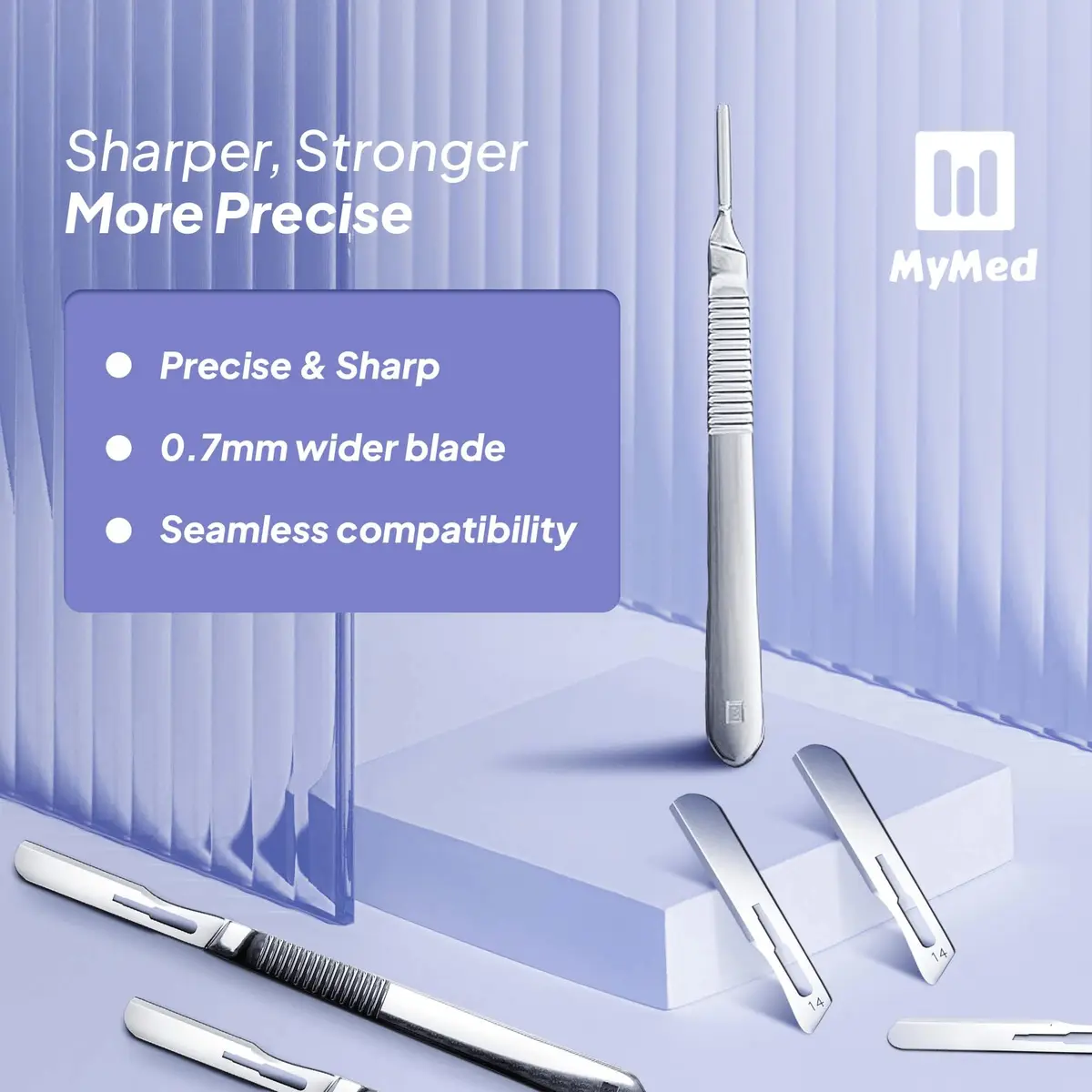 MyMed #14R Dermaplaning Razor Blades with Handle - Pack of 15 + 1 | High Carbon Steel & Stainless Steel - view 3