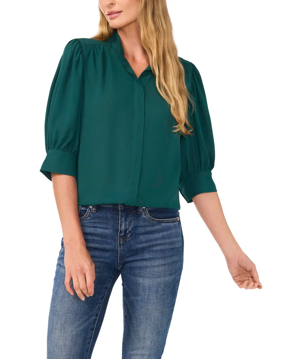 CeCe Open Collar Short Sleeve Top with Hidden Placket | Modern Medical Uniform (70-120 chars) - main product image