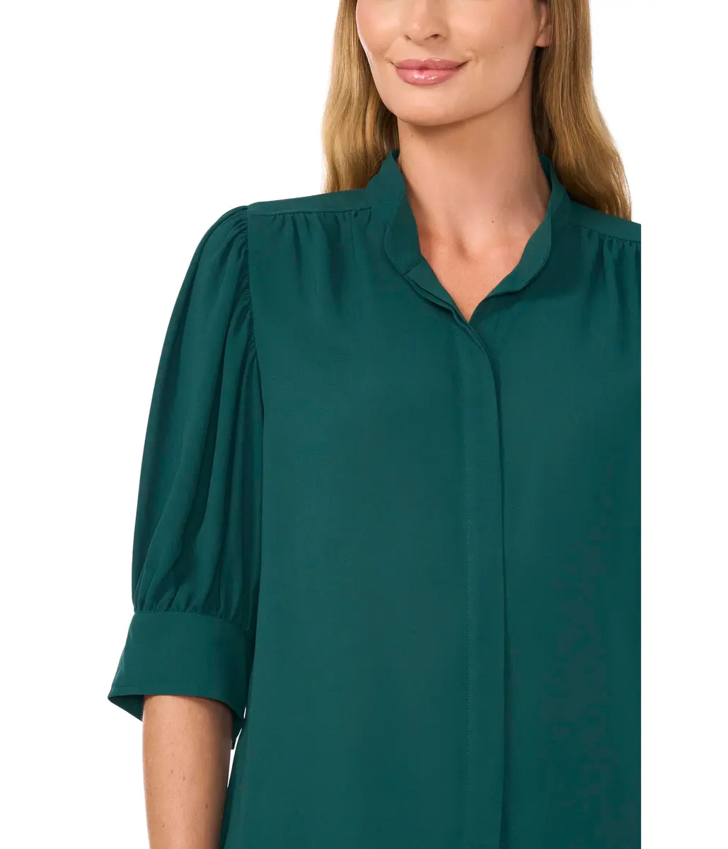 CeCe Open Collar Short Sleeve Top with Hidden Placket | Modern Medical Uniform (70-120 chars) - view 3