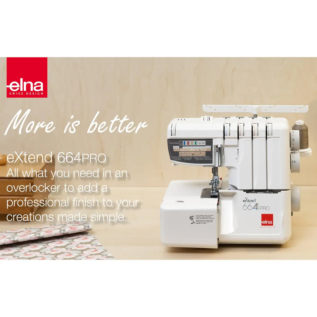 Elna eXtend 664PRO V2 Serger 4/3/2 Thread | Easy-Threading, 12 Stitch Programs, Up to 1,300SPM - view 6