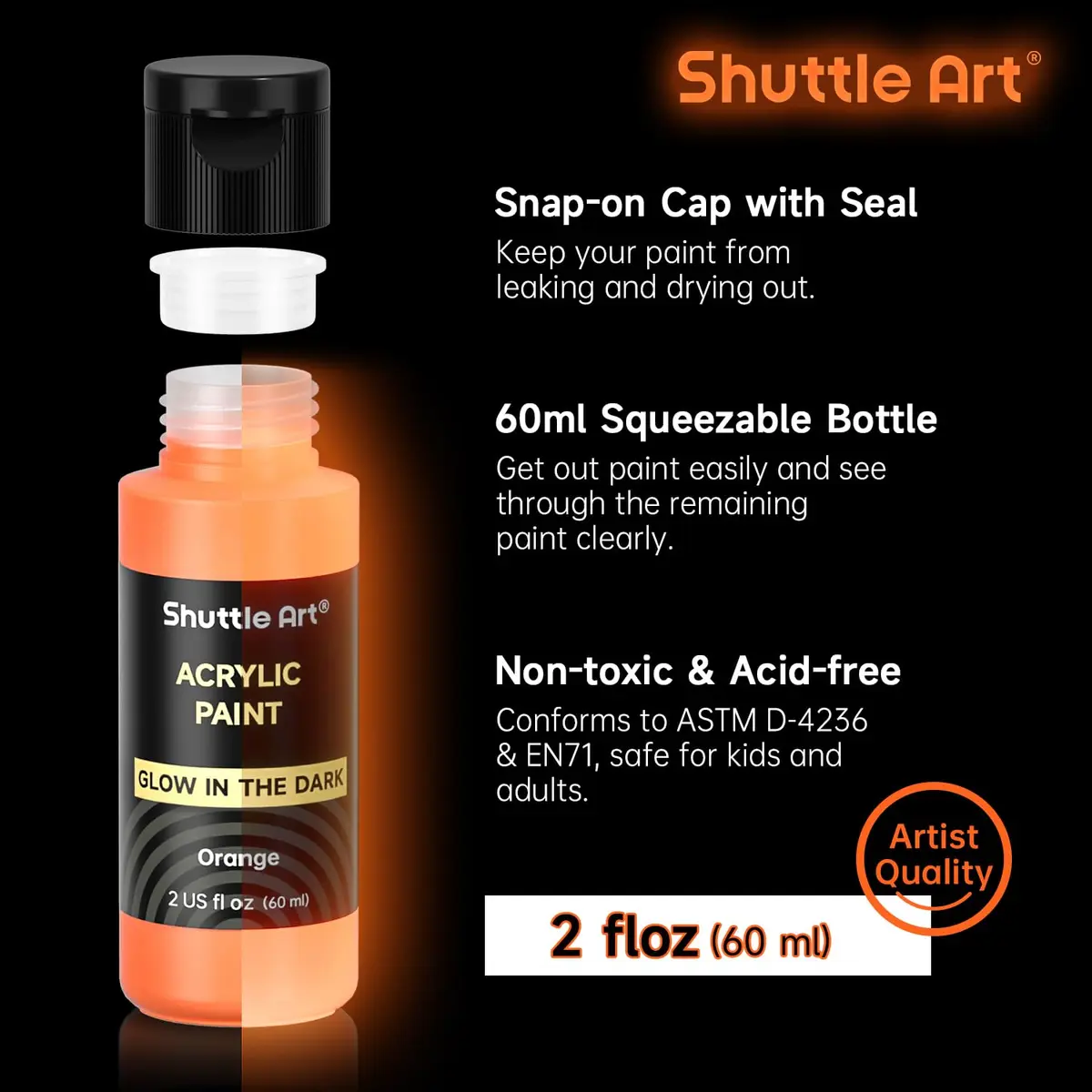 Shuttle Art Glow in the Dark Acrylic Paint Set 12 Colors 60ml (2oz) Bottles | Non-Toxic, Fast Charging, Waterproof - view 6