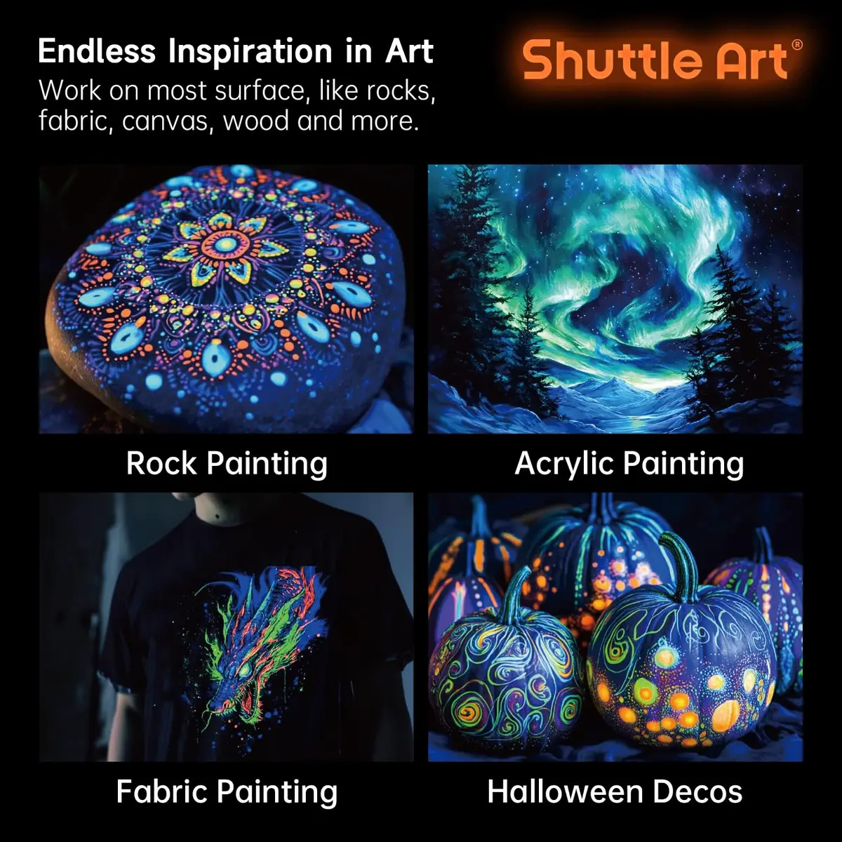 Shuttle Art Glow in the Dark Acrylic Paint Set 12 Colors 60ml (2oz) Bottles | Non-Toxic, Fast Charging, Waterproof - view 9