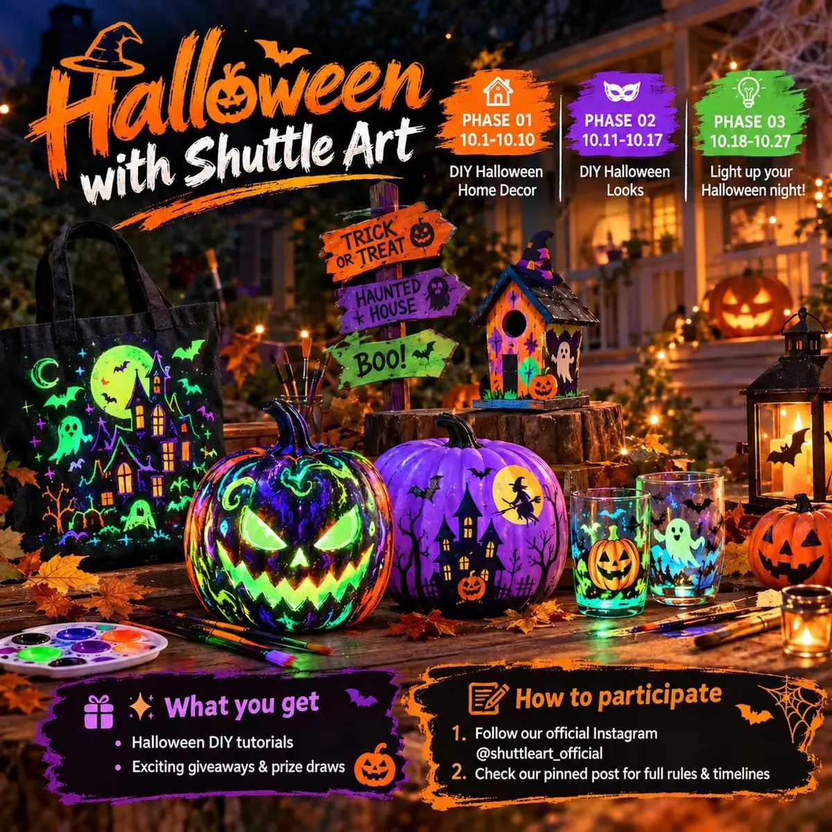 Shuttle Art Glow in the Dark Acrylic Paint Set 12 Colors 60ml (2oz) Bottles | Non-Toxic, Fast Charging, Waterproof - view 2