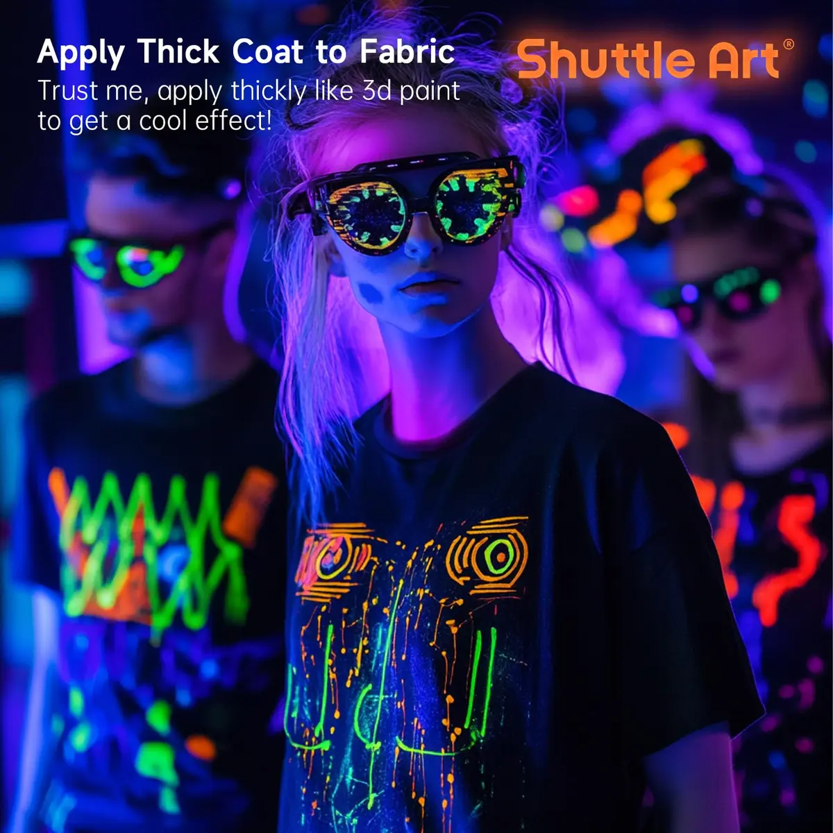 Shuttle Art Glow in the Dark Acrylic Paint Set 12 Colors 60ml (2oz) Bottles | Non-Toxic, Fast Charging, Waterproof - view 3