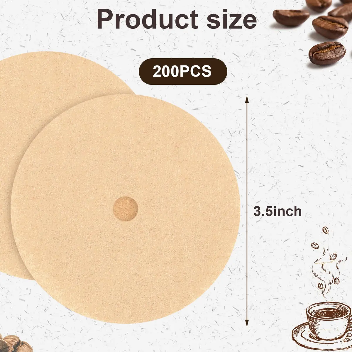 Prudiut Natural 200 Count Coffee Filter Discs | 3.5in for Percolator & Basket (70-120c) - view 2