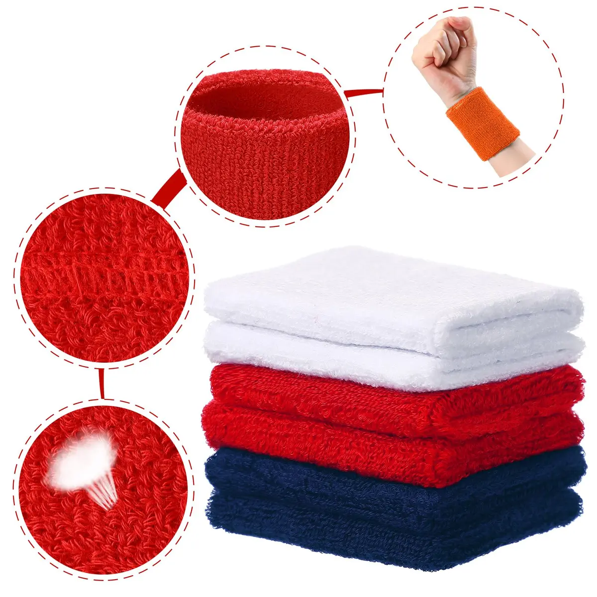 Willbond Sweatbands 6 Pcs | Absorbent Cotton Sports Wristbands for Tennis & Basketball - view 2
