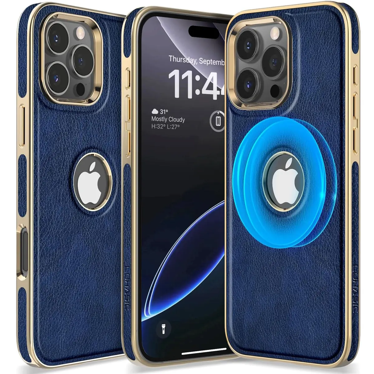 LOHASIC iPhone 16 Pro Max Leather Case MagSafe Blue | Luxury Vegan Leather, Magnetic, Drop & Screen Protection - main product image