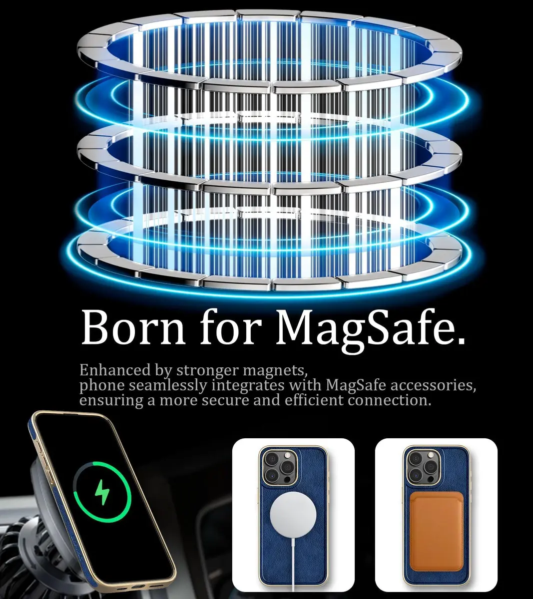 LOHASIC iPhone 16 Pro Max Leather Case MagSafe Blue | Luxury Vegan Leather, Magnetic, Drop & Screen Protection - view 2