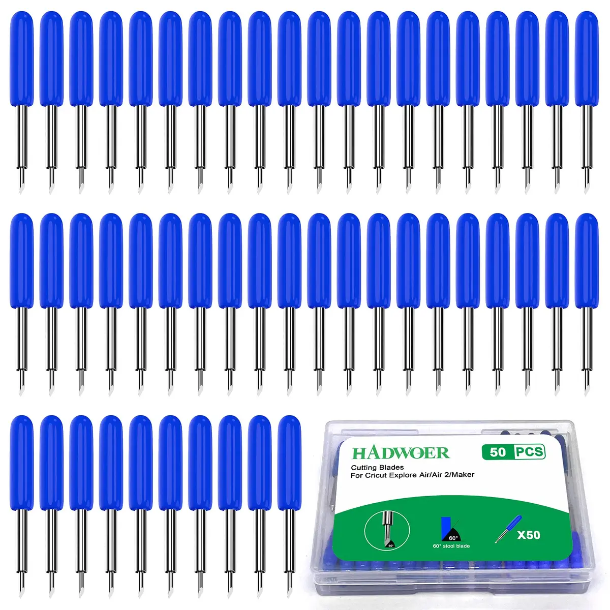 Hadwoer 50PCS Replacement Cutting Blades Set | 30/45/60 Degree Deep Cut Blades for Cricut Machines - main product image