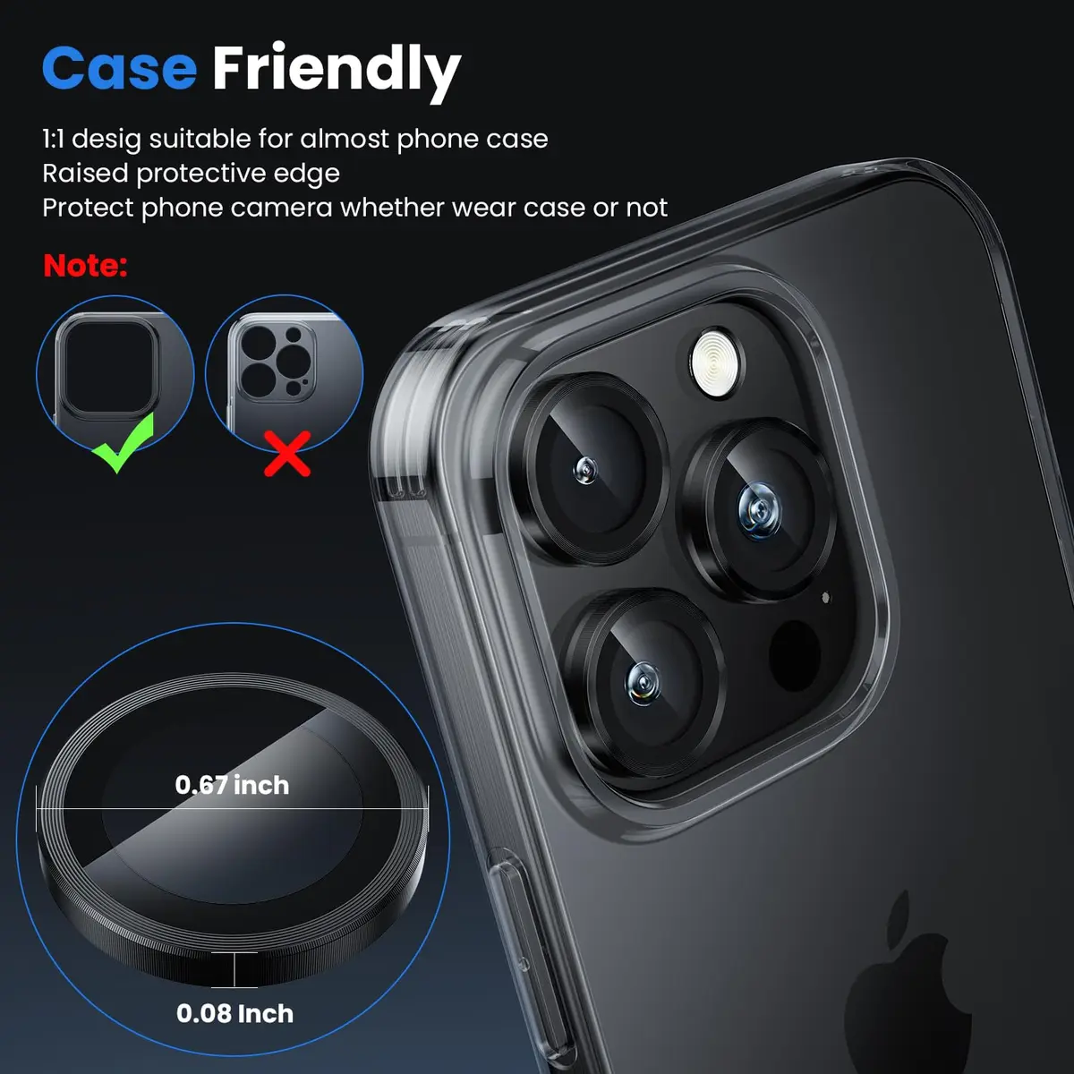 WSKEN iPhone 16 Pro/Pro Max Camera Lens Protector Black Titanium | 9H Tempered Glass with AR Coating - view 5