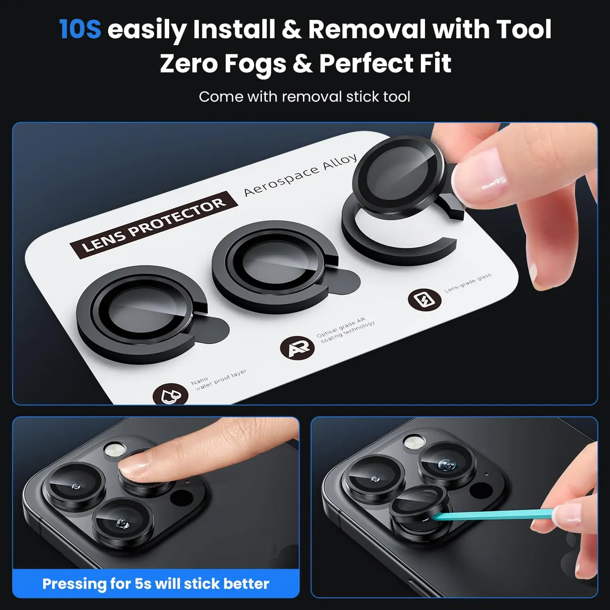 WSKEN iPhone 16 Pro/Pro Max Camera Lens Protector Black Titanium | 9H Tempered Glass with AR Coating - view 6
