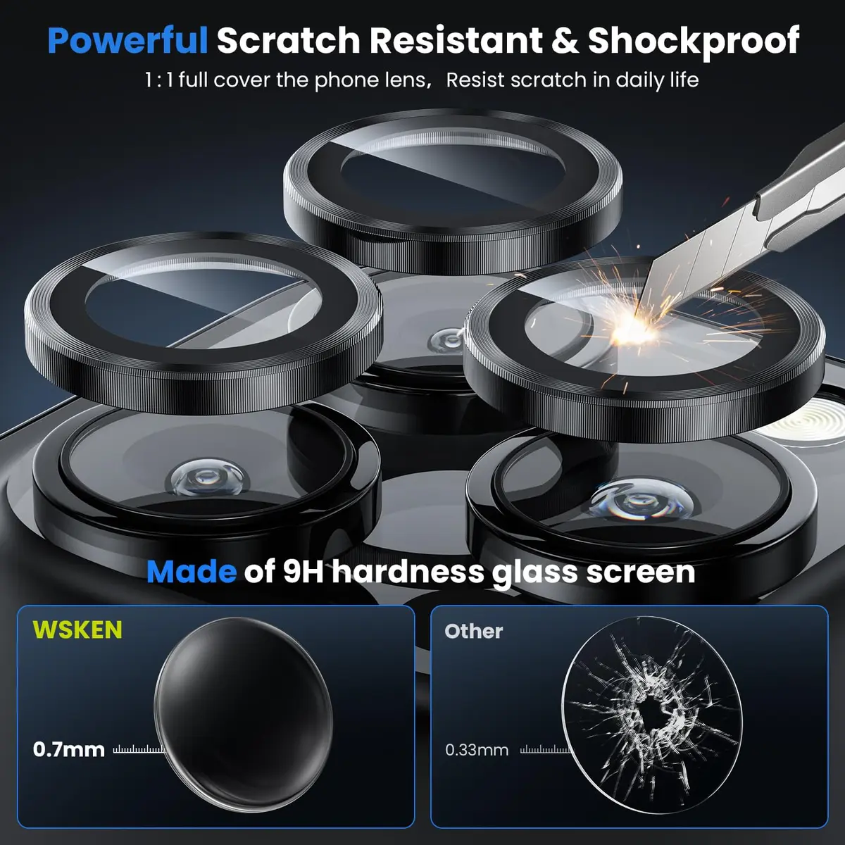 WSKEN iPhone 16 Pro/Pro Max Camera Lens Protector Black Titanium | 9H Tempered Glass with AR Coating - view 3