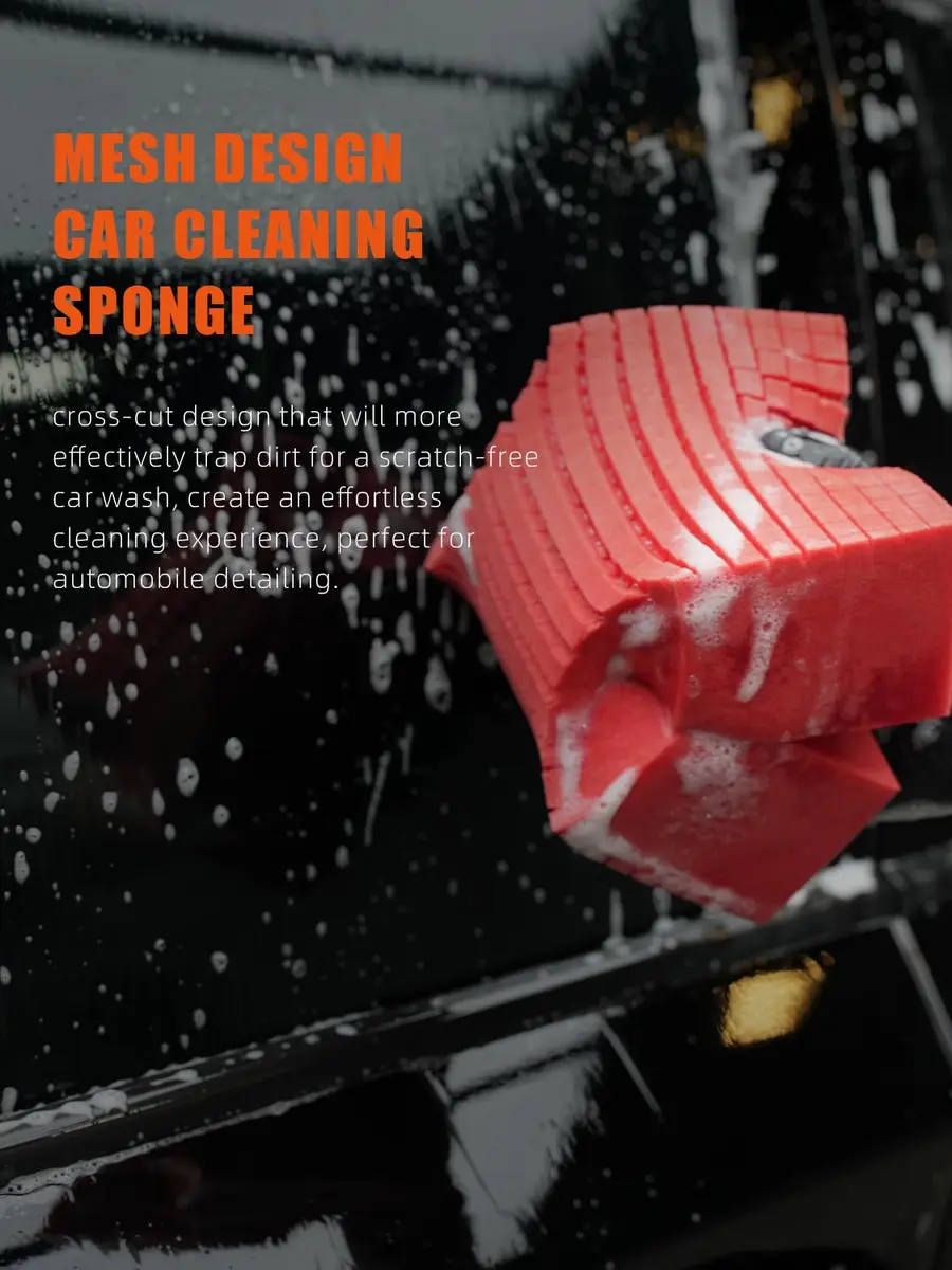 SPTA Car Wash Sponge, 3 Pack Big Red Scratch-Free Cleaning Sponge, Durable Cross Cut Grid for Auto Surfaces - view 5