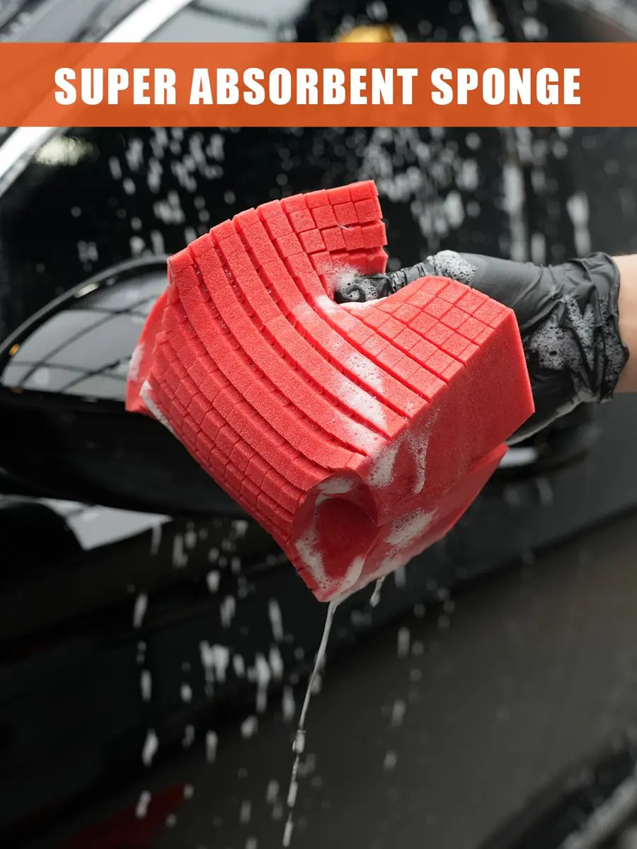 SPTA Car Wash Sponge, 3 Pack Big Red Scratch-Free Cleaning Sponge, Durable Cross Cut Grid for Auto Surfaces - view 6