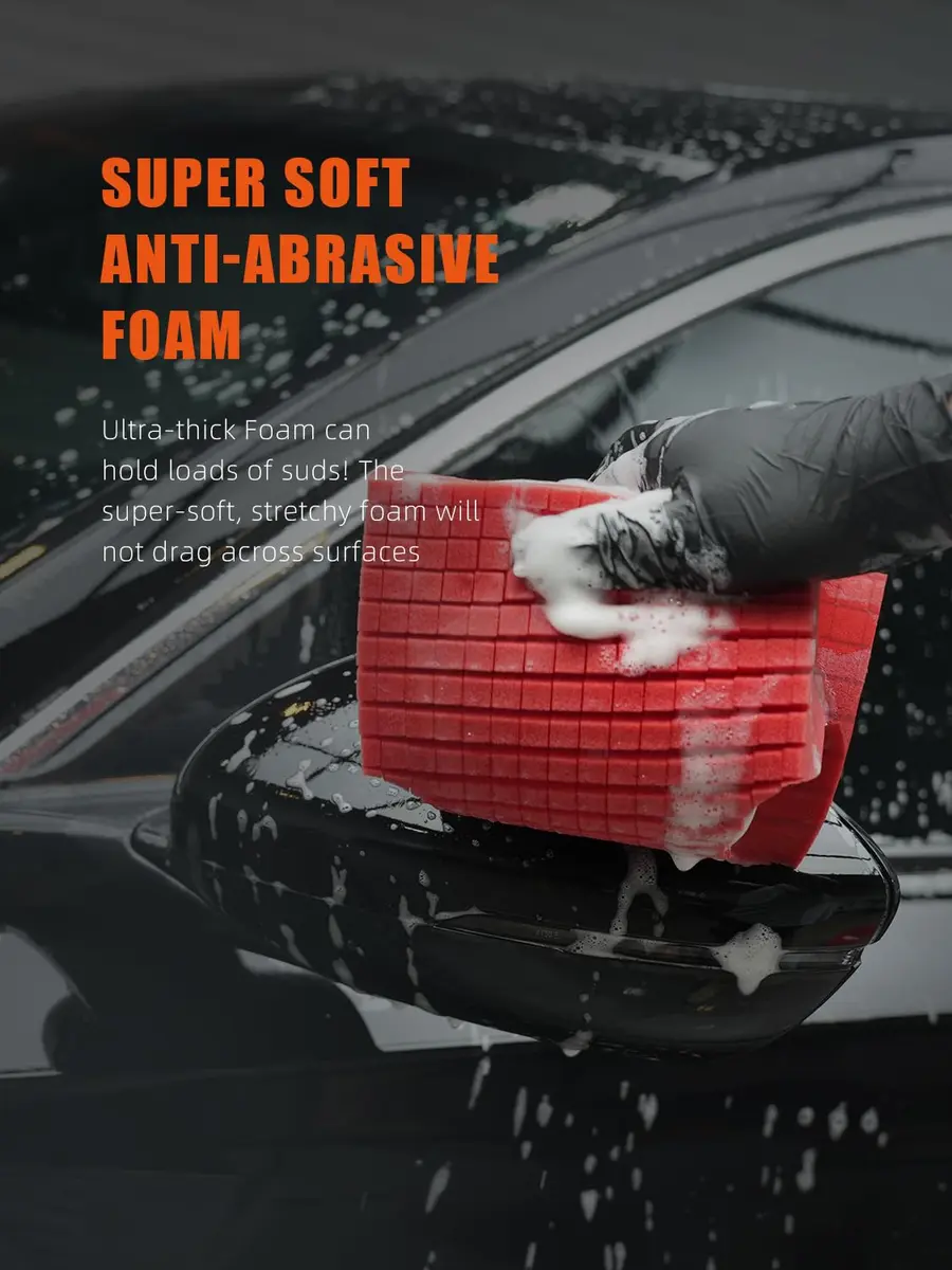 SPTA Car Wash Sponge, 3 Pack Big Red Scratch-Free Cleaning Sponge, Durable Cross Cut Grid for Auto Surfaces - view 3