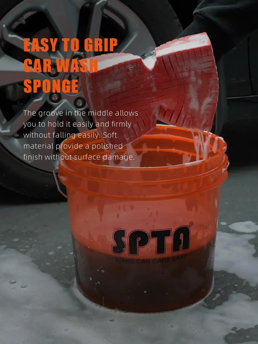 SPTA Car Wash Sponge, 3 Pack Big Red Scratch-Free Cleaning Sponge, Durable Cross Cut Grid for Auto Surfaces - view 4