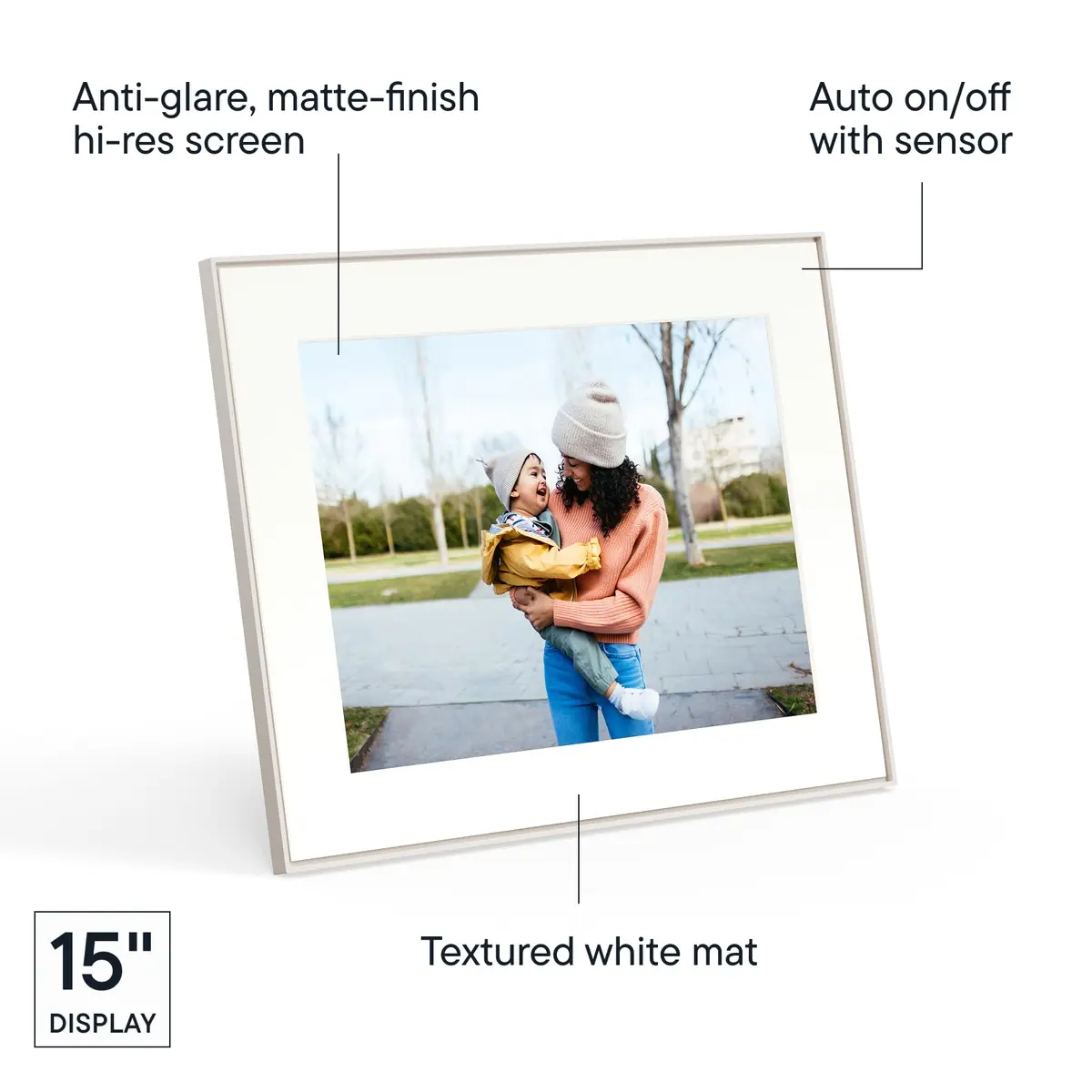 AURA Walden 15" WiFi Digital Picture Frame | Wirecutter's Top Gift | Send Photos from Phone | Aura App Setup | Free Unlimited Storage | White Clay - view 4