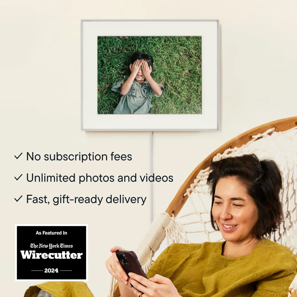 AURA Walden 15" WiFi Digital Picture Frame | Wirecutter's Top Gift | Send Photos from Phone | Aura App Setup | Free Unlimited Storage | White Clay - view 3