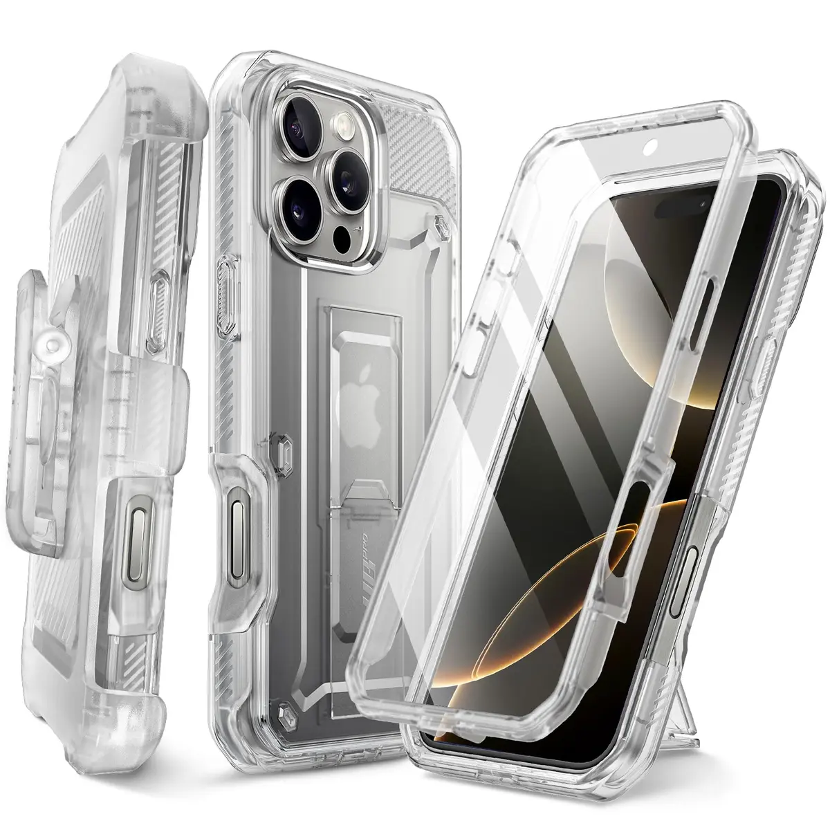 SUPCASE for iPhone 16 Pro Max Case with Screen Protector & Stand, Clear - main product image